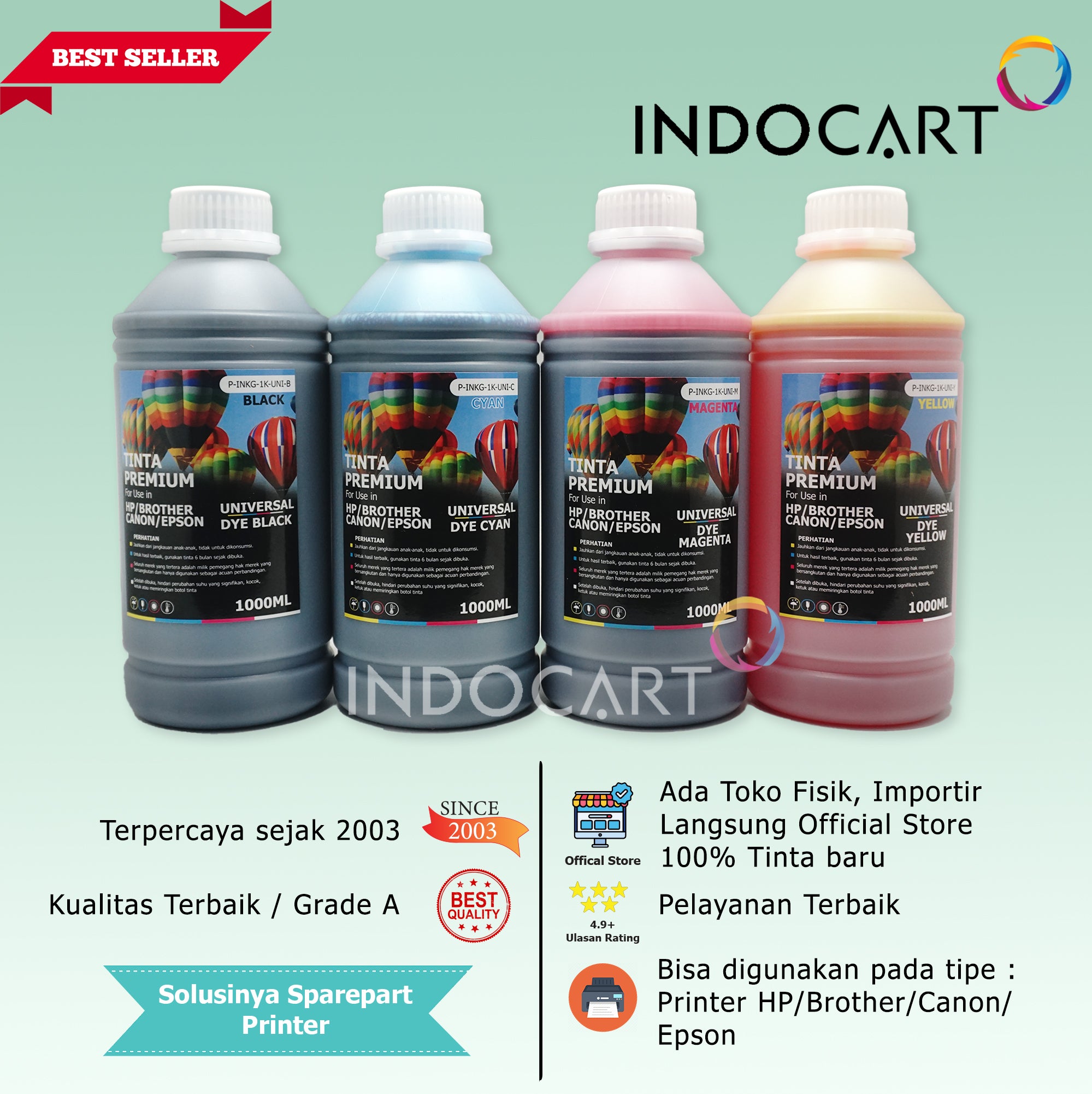 IndoCart Tinta Premium Epson T6731 T6732 T6733 T6734 T6735 T6736-1kg