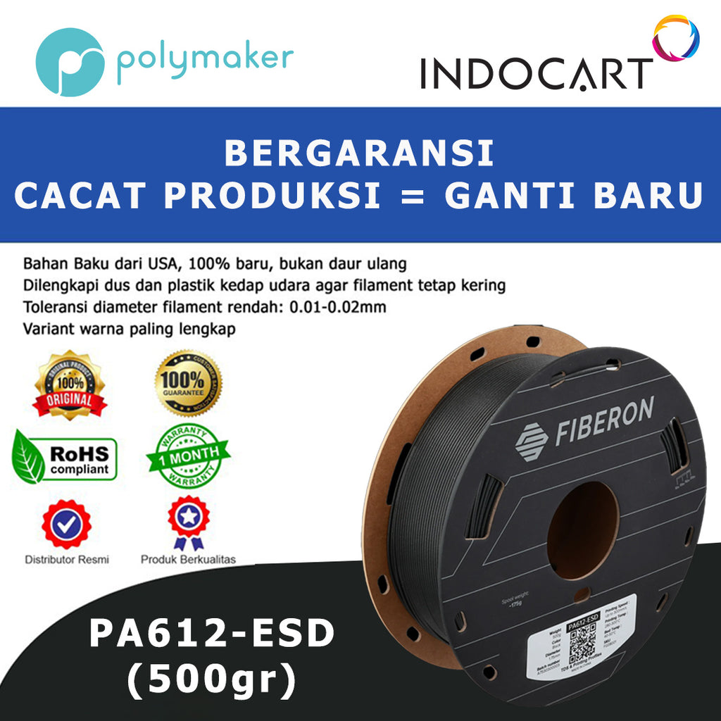 3D Printer Filament PolyMaker Fiberon PA612 ESD Filament Engineered with Carbon Nanotubes Black 1.75mm 500gr