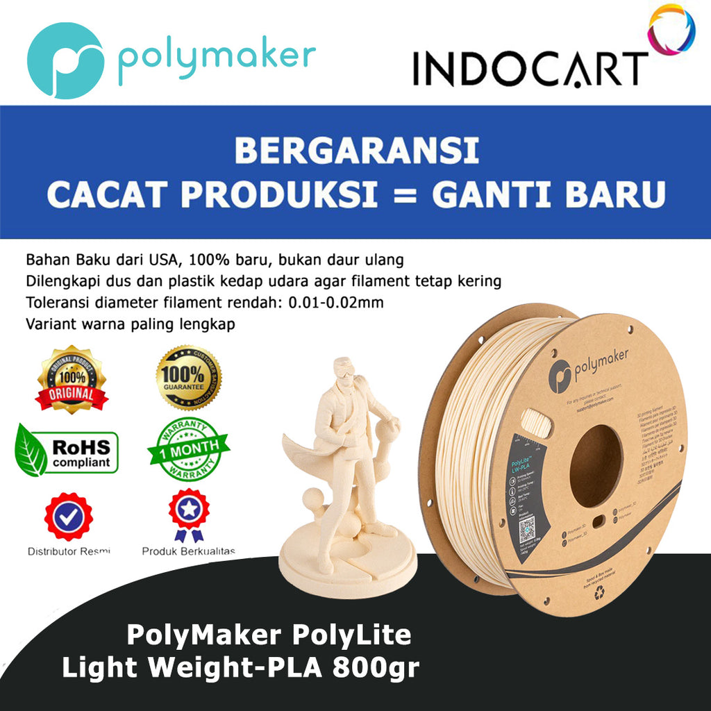 3D Printer Filament PolyMaker PolyLite Light Weight PLA 1.75mm 800gr