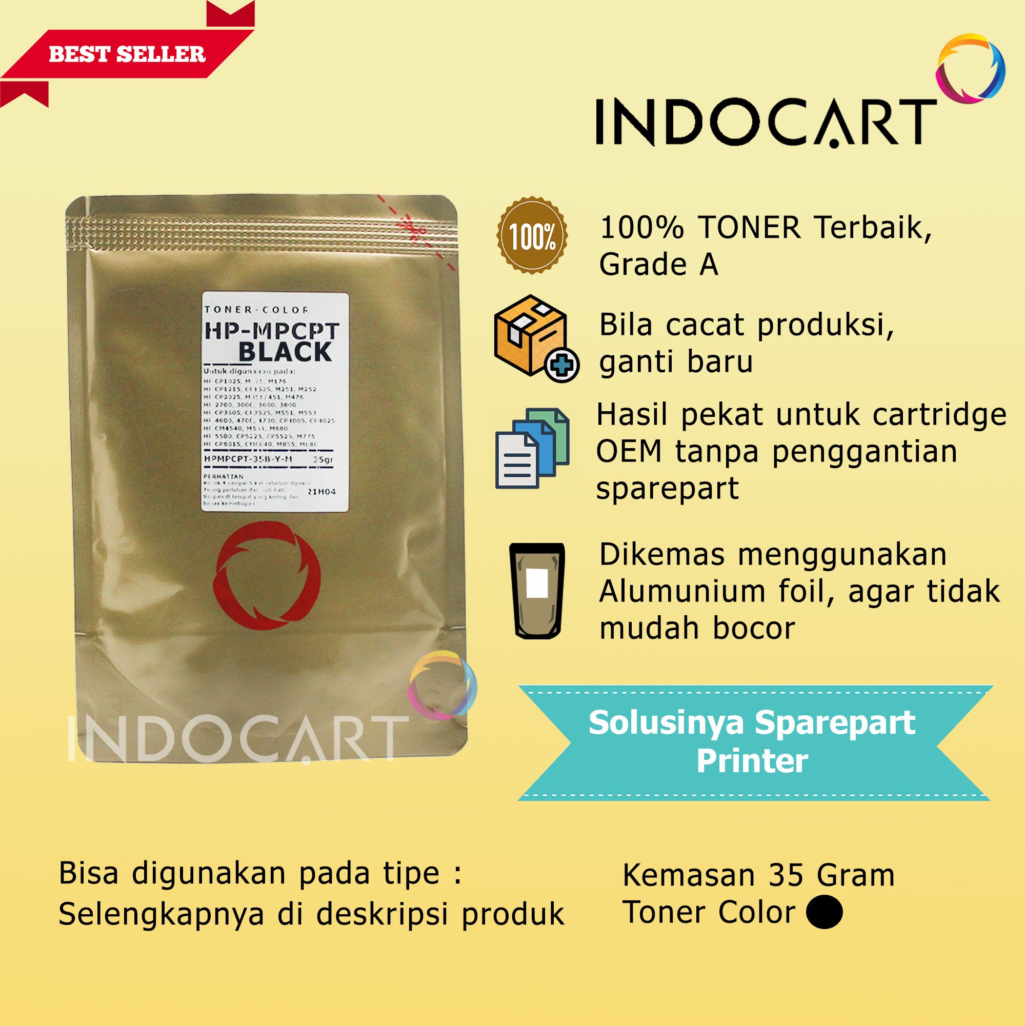Serbuk Toner Warna MPCPT 124A 125A 126A 128A-HP 1600 2600 CP1215 CP1025 CP1525 CM1015 (35gr-200gr)