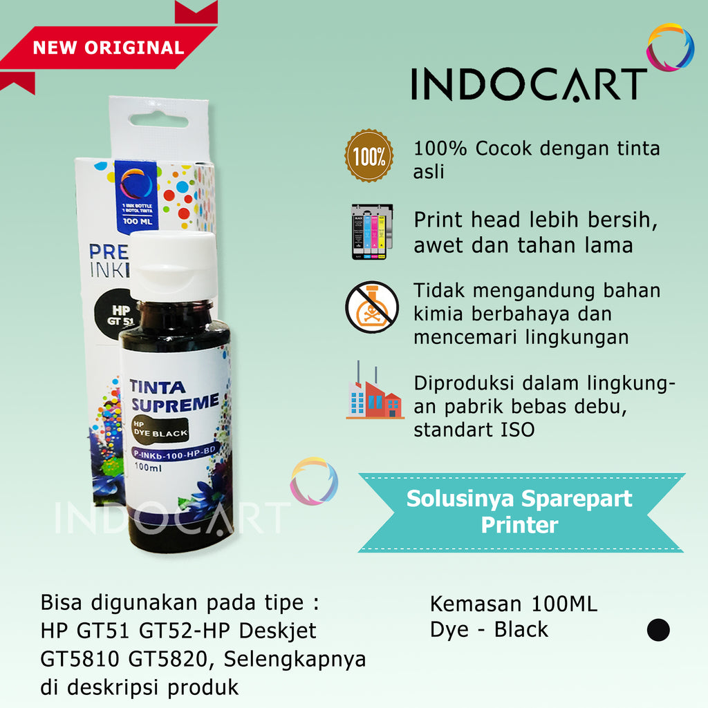 IndoCart Tinta Refill Printer HP GT51 GT52 GT 51 52-Dye Ink-100ml