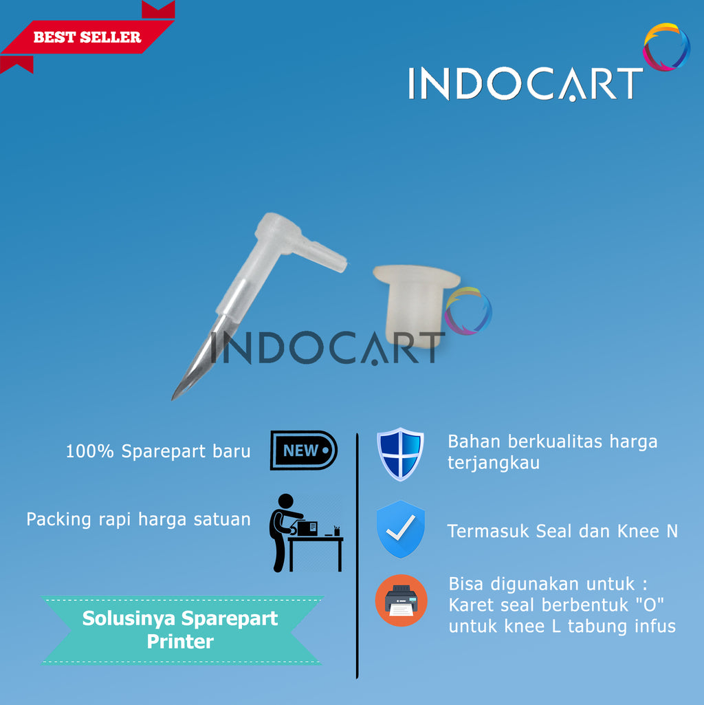 Knee L Jarum+Seal Karet Tabung Infus Modif CISS HP Canon Epson Import-10 Set