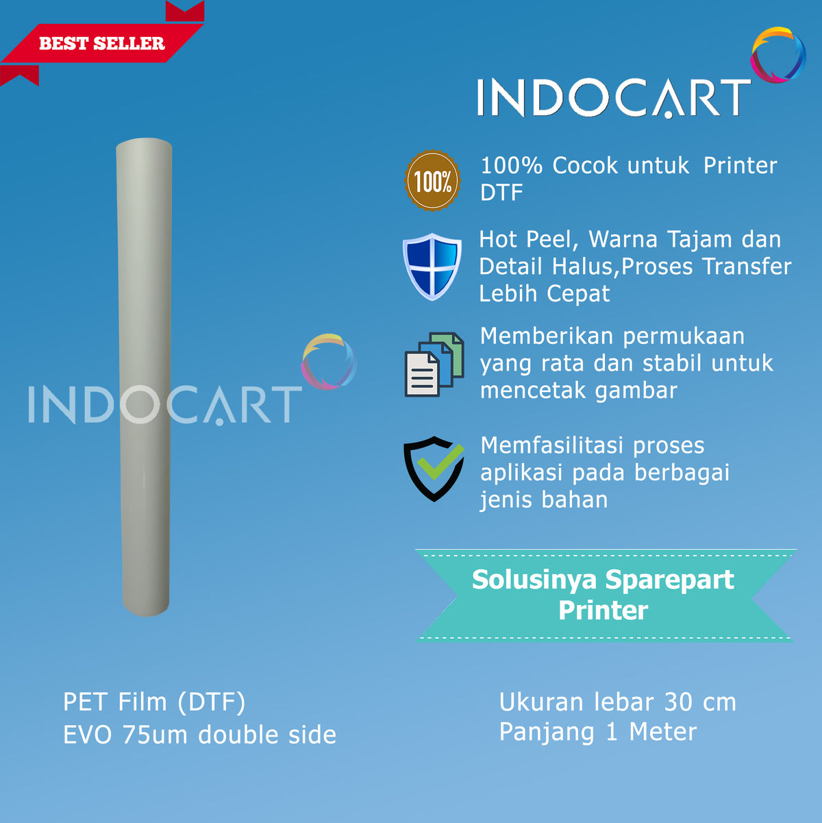 Transfer PET Film DTF Direct Transfer Film PRO 100um Double Side 30cmx1m-5 Lembar
