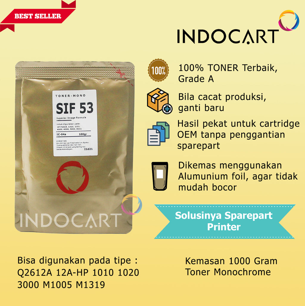 Serbuk Toner SIF-53 15A 13A 38A 39A 49A-HP 1000 1160 1300 1320 3300 4200 4300-100gr