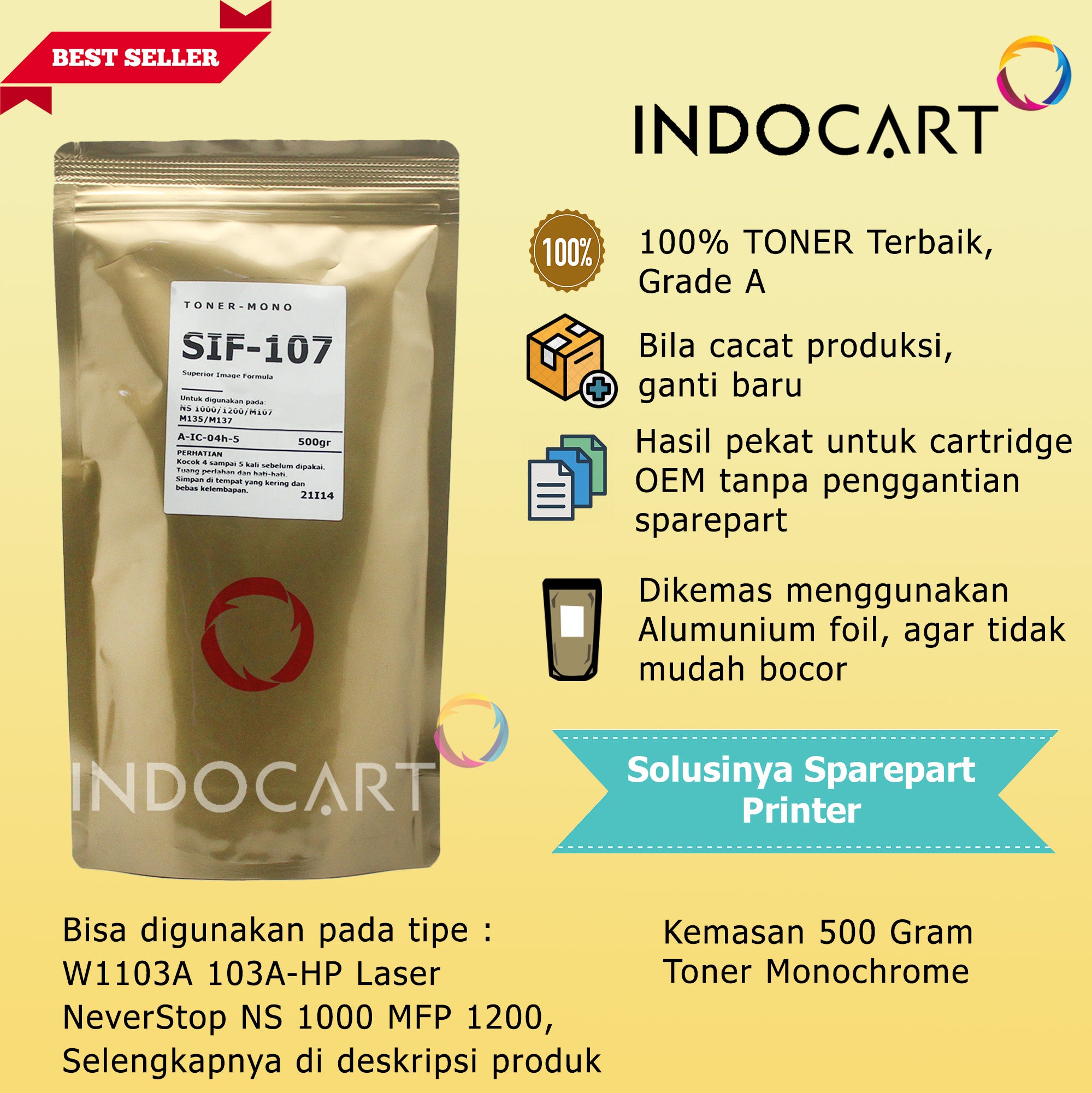 Serbuk Toner SIF-107 W1103A 103A-HP Laser NeverStop NS 1000 MFP 1200-500gr