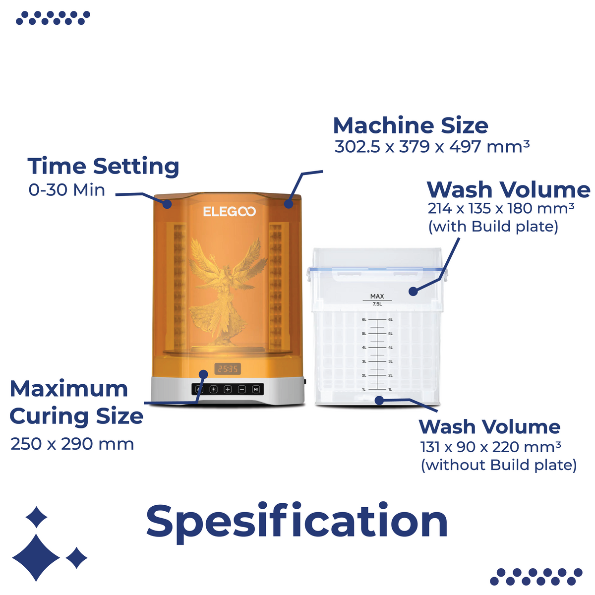 3D Printer Wash and Cure Elegoo Mercury PLUS 3.0 Powerful 360° All-Round Curing with 7.5L Wash Capacity