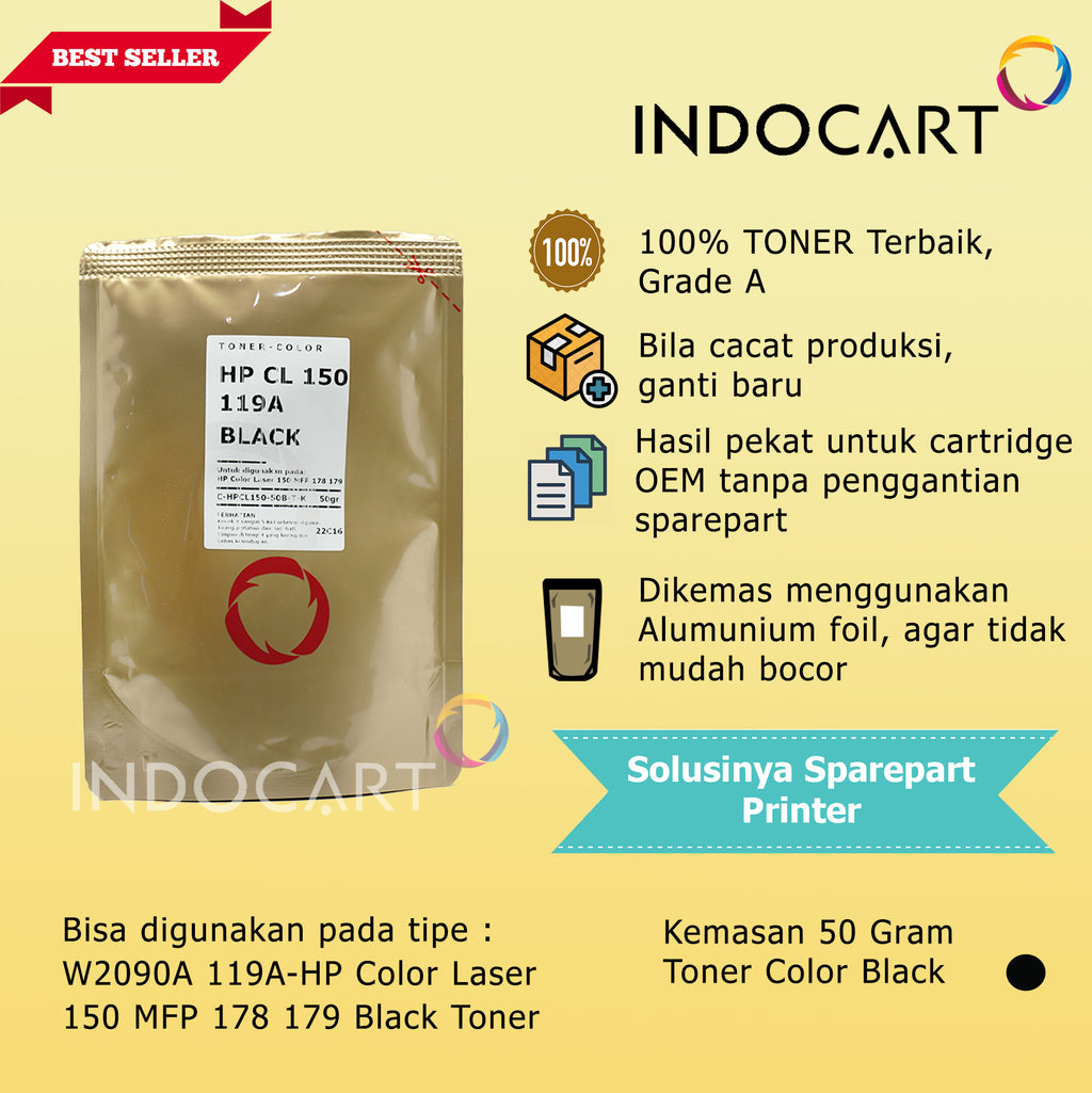 Serbuk Toner Warna Jepang-HP 119A Color Laser 150 MFP 178 179-50gr-Bk