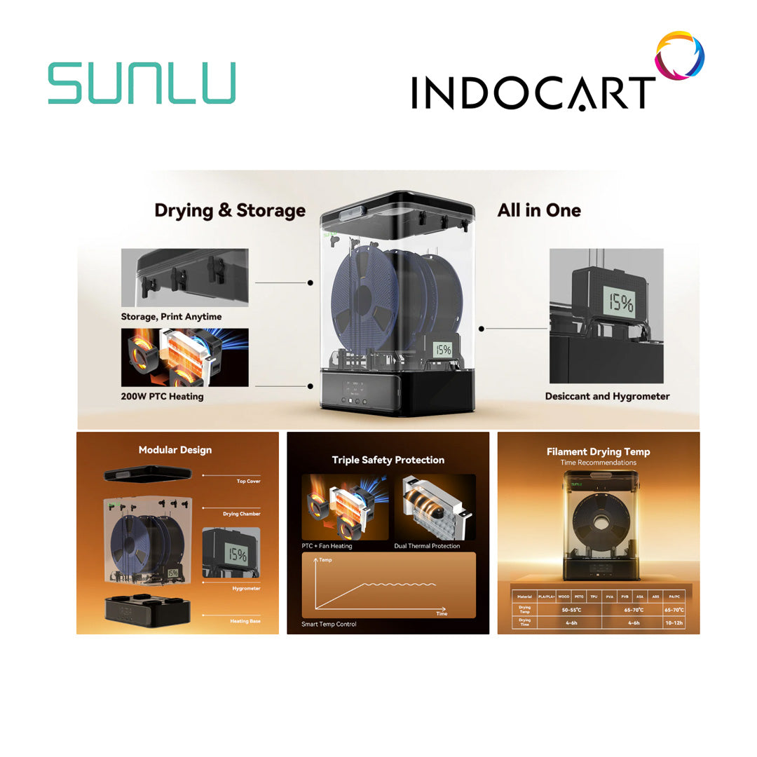 3D Printer Filament Dry Box SUNLU FilaDryer S2 360° Surround Heating with Touchscreen Control Monitor