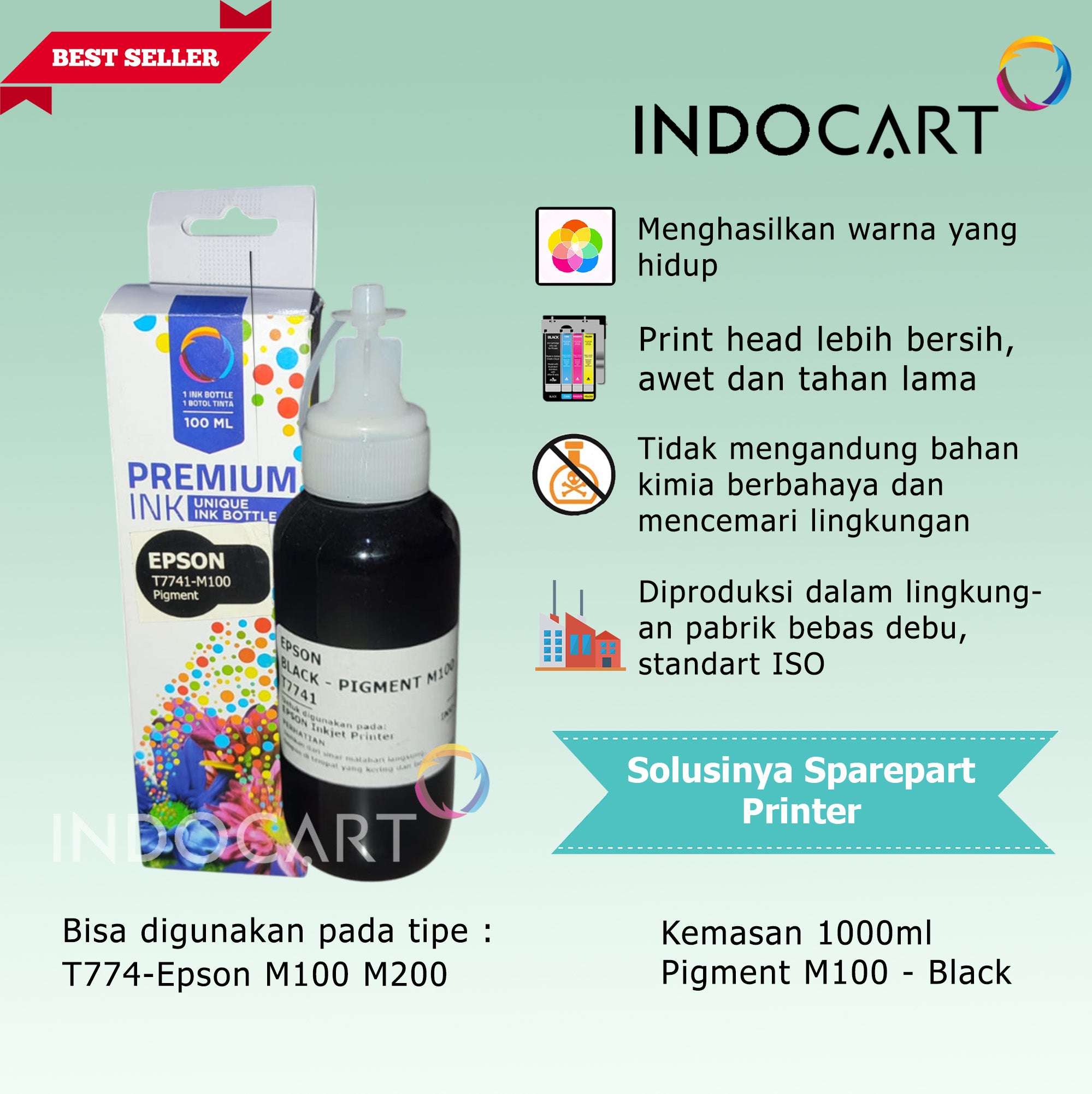 IndoCart Tinta Premium Epson 774 T774 T7741-M100 M200-Pigment-100ml