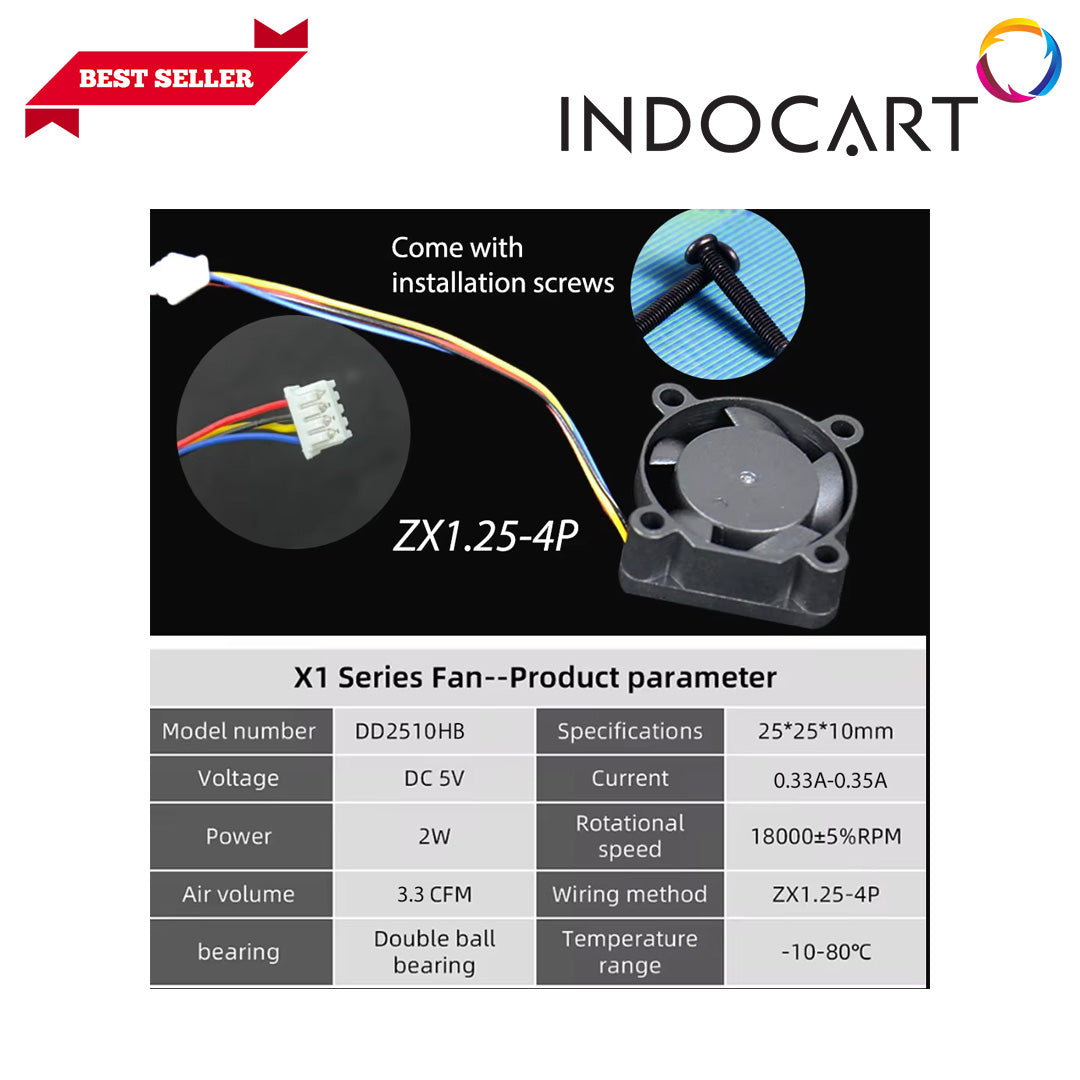 3D Printer Parts BambuLab Compatible Mini Fan 5V 18000 rpm/min 2510 Hot End Cooling for BambuLab P1/X1 Series