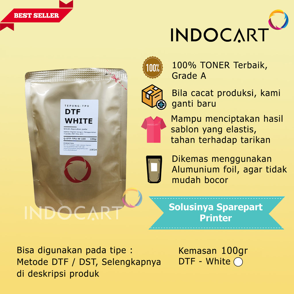 Tepung Powder TPU Sablon DTF Digital Transfer Film-White-100gr