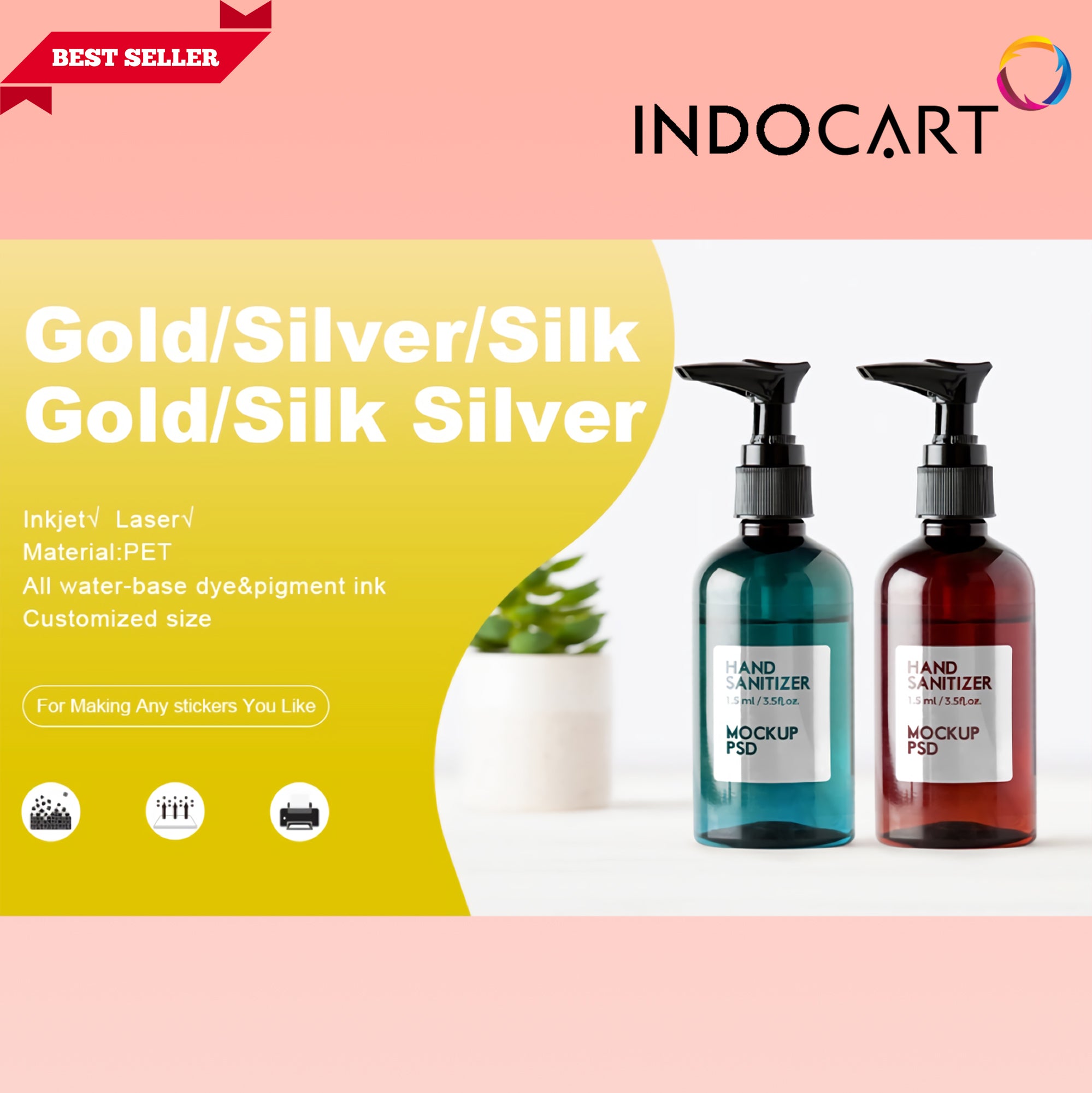 IndoCart Sticker Pet Vinyl Glossy Gold-A4-20s