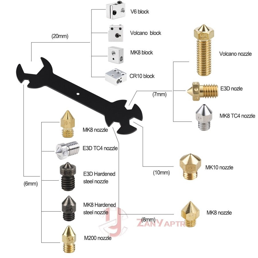 3D Printer Parts Steel Spanner Wrench 3D Printer