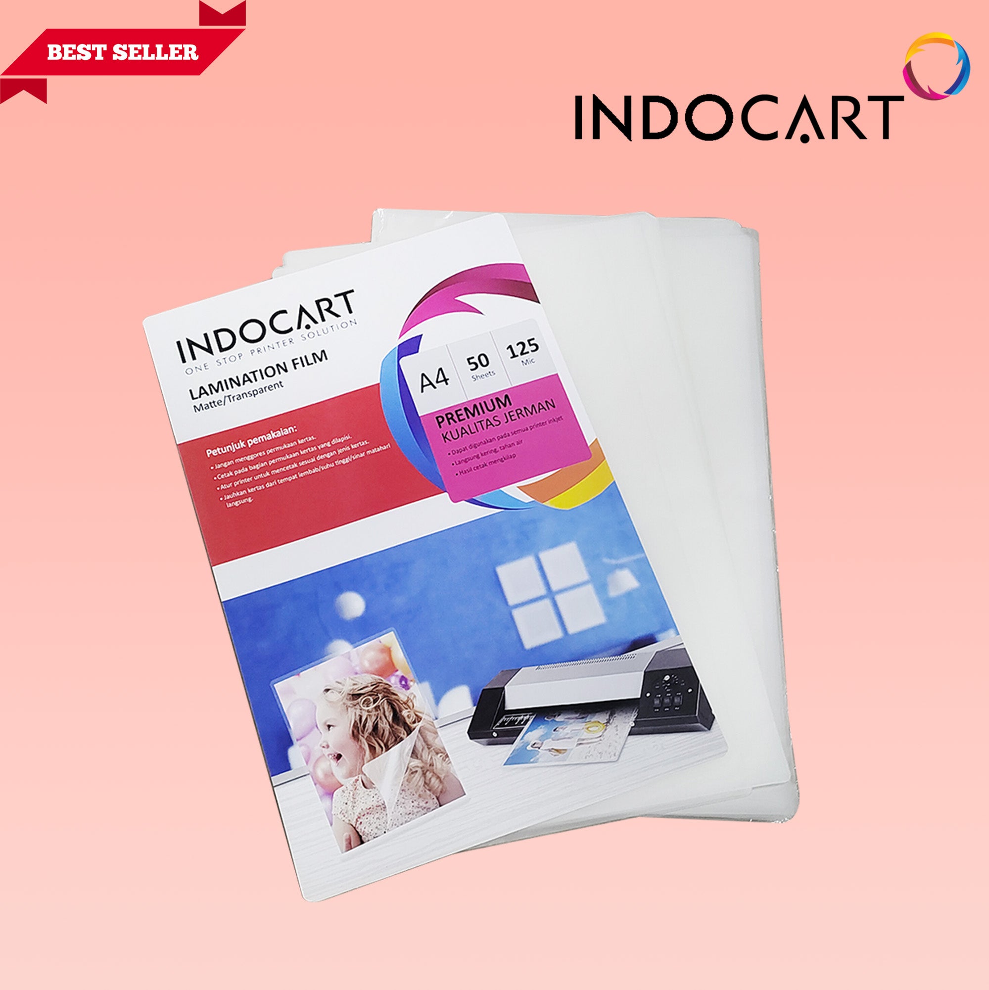 IndoCart Lamination Film Transparent Ukuran A4-216x330x125mic-50 Lembar