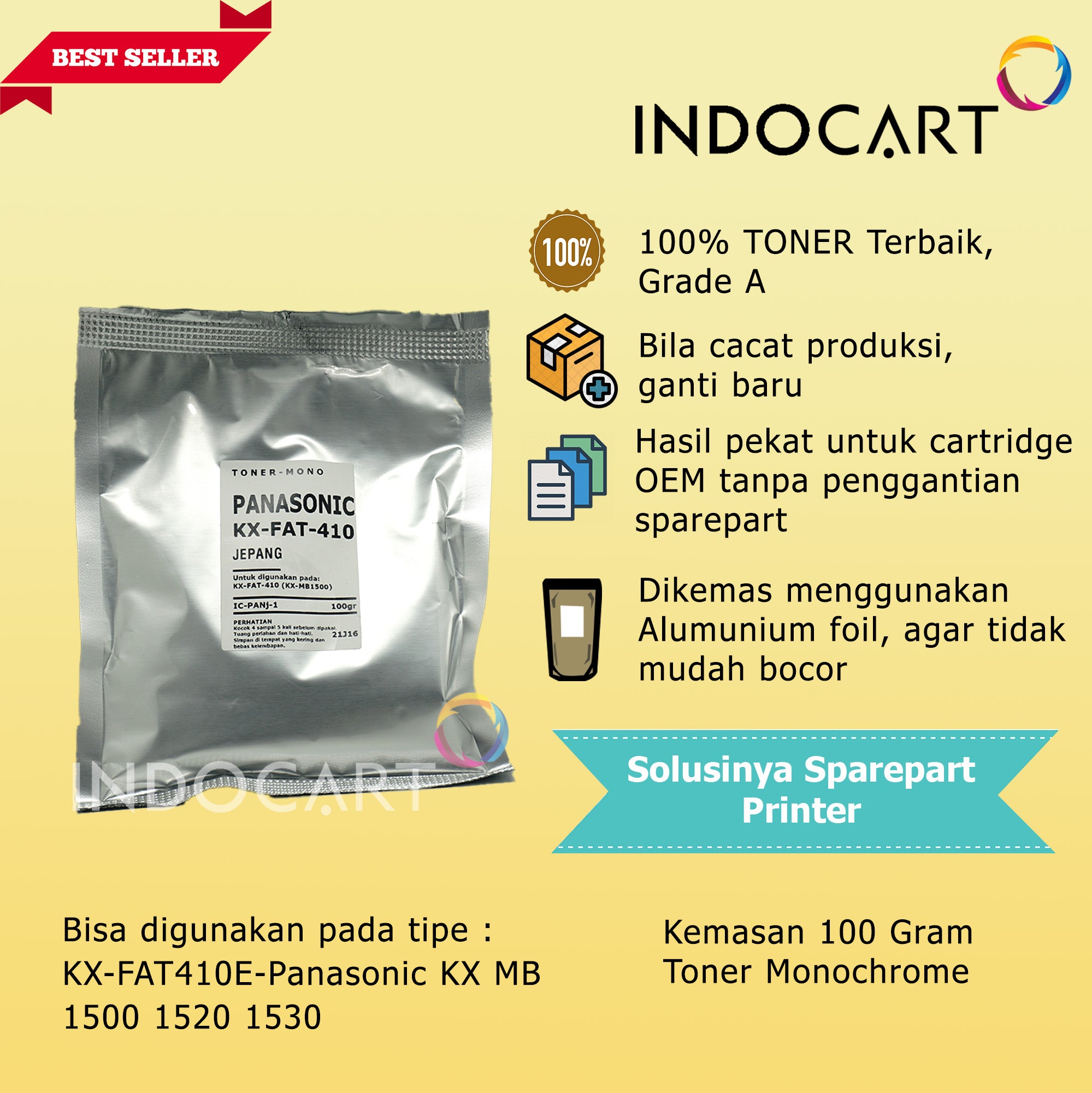 Serbuk Toner Jepang-KX-FAT410E FAT 410-KX MB 1500 1520 1530-100gr