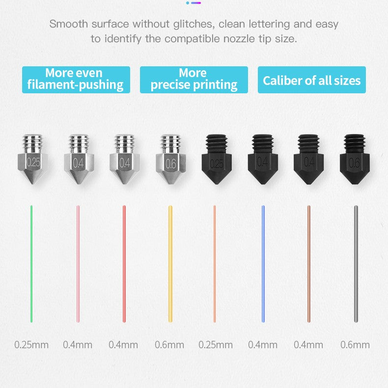 3D Printer Parts Creality OEM Nozzle Kit MK8 Copper Plate Hardened Steel 8Pcs Pack 0.2 0.4 0.6