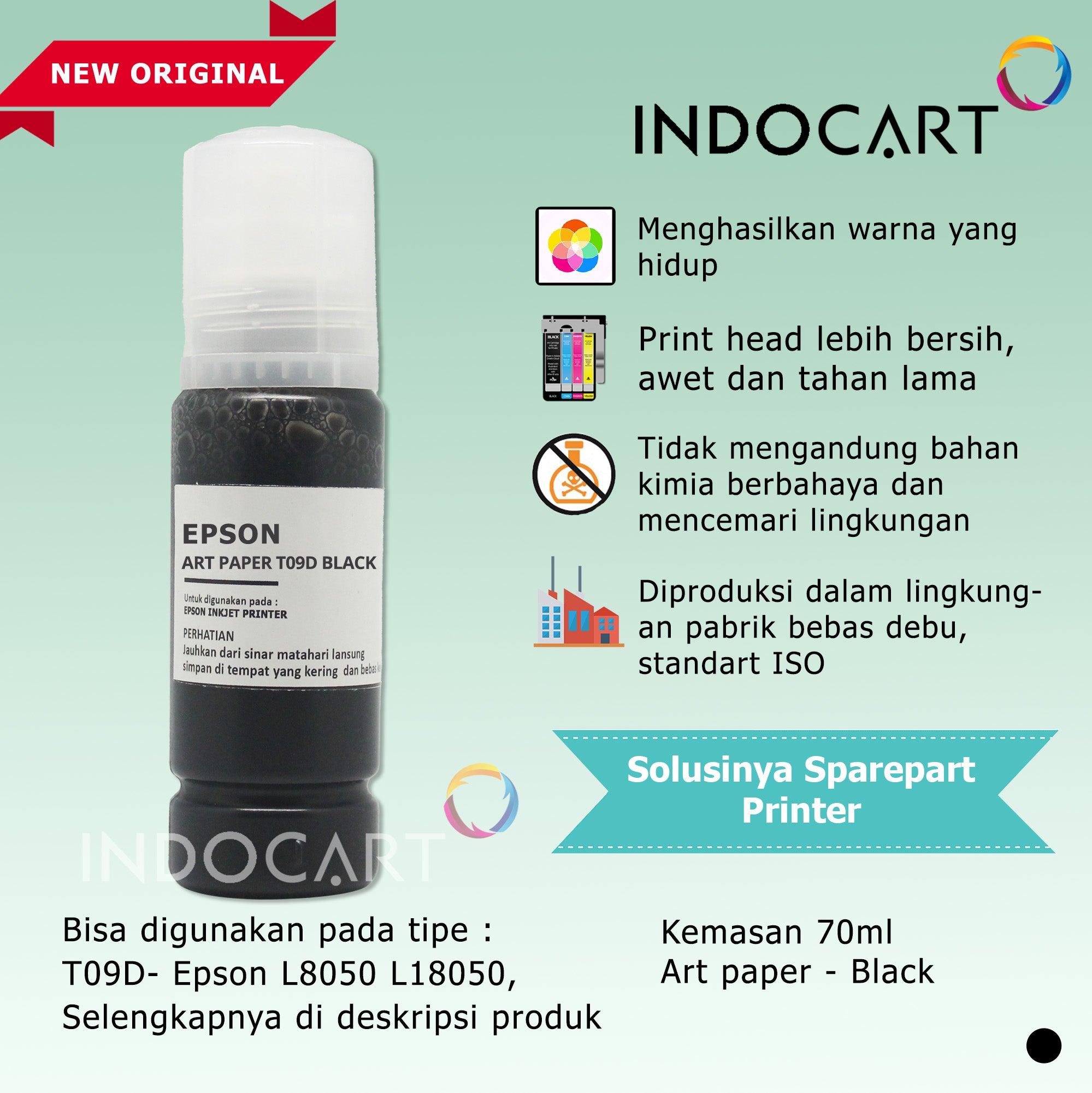 IndoCart Tinta Premium Refill Printer Epson 001 003 008 057 Art Paper Ink-70ml