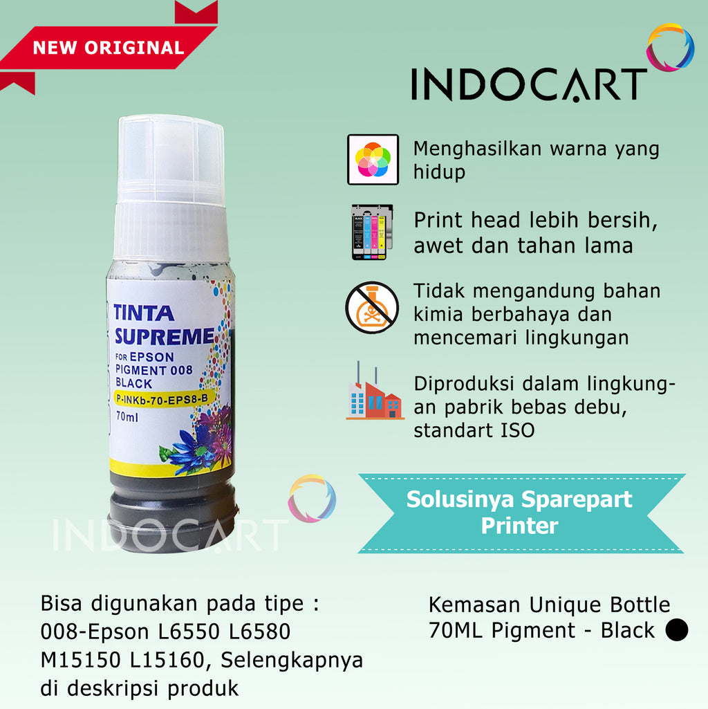 IndoCart Tinta Refill Printer Epson 008 Pigment Ink-70ml-no box