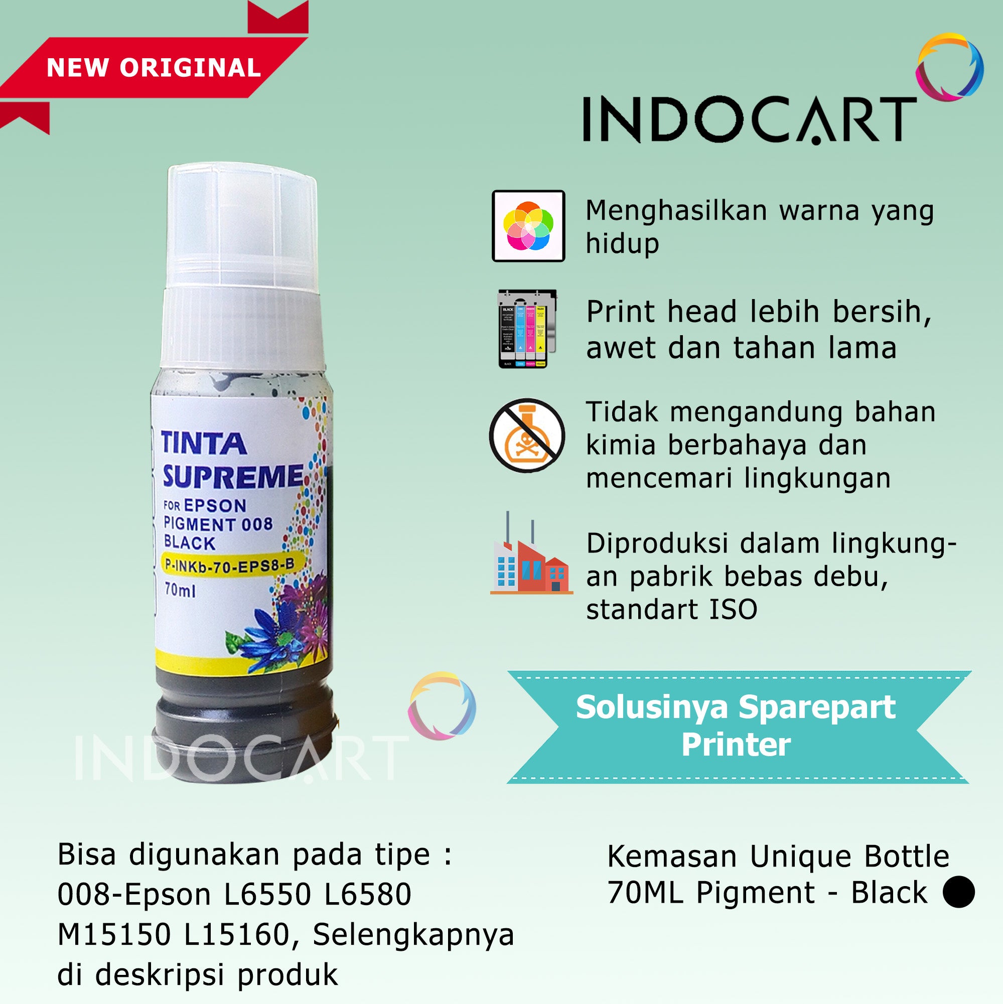 IndoCart Tinta Refill Printer Epson 008 Pigment Ink-70ml-no box