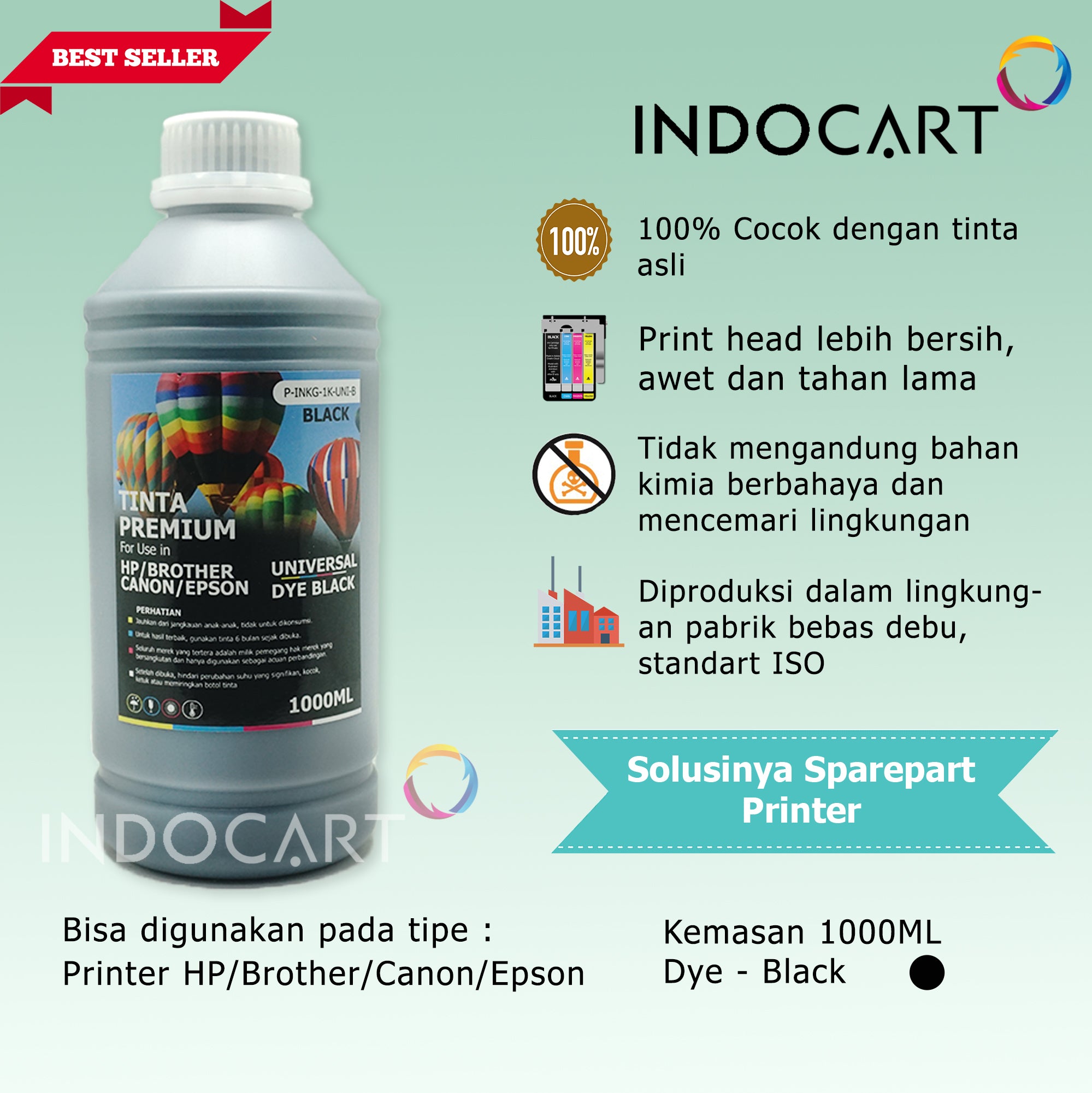 IndoCart Tinta Premium Canon PG 40 47 740 745 810 830-Dye Ink-1kg