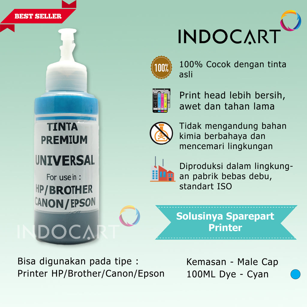 IndoCart Tinta Refill Universal Printer Dye base 70ml Male Cap