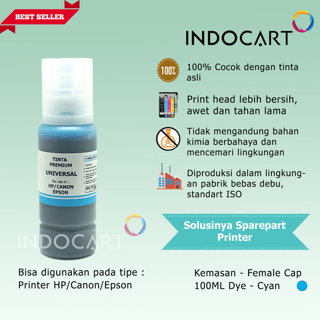 IndoCart Tinta Refill Universal Printer Dye base 100ml Female Cap