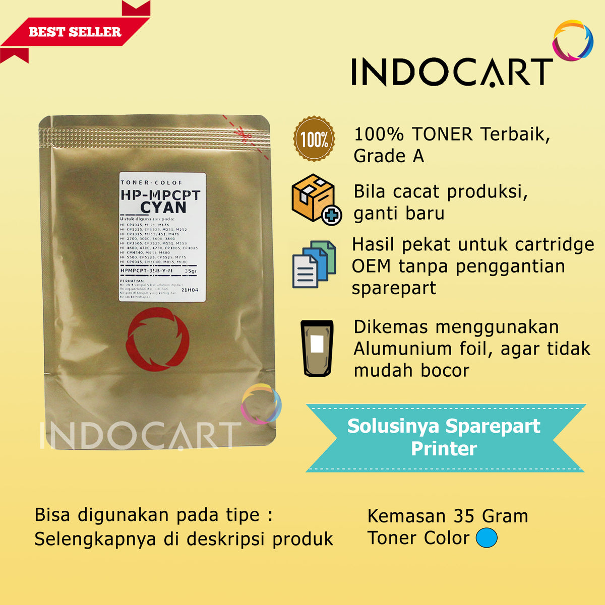 Serbuk Toner Warna MPCPT 130A 131A 304A 507A-HP M176 M251 M551 CP2025 CM2320 (35gr-200gr)