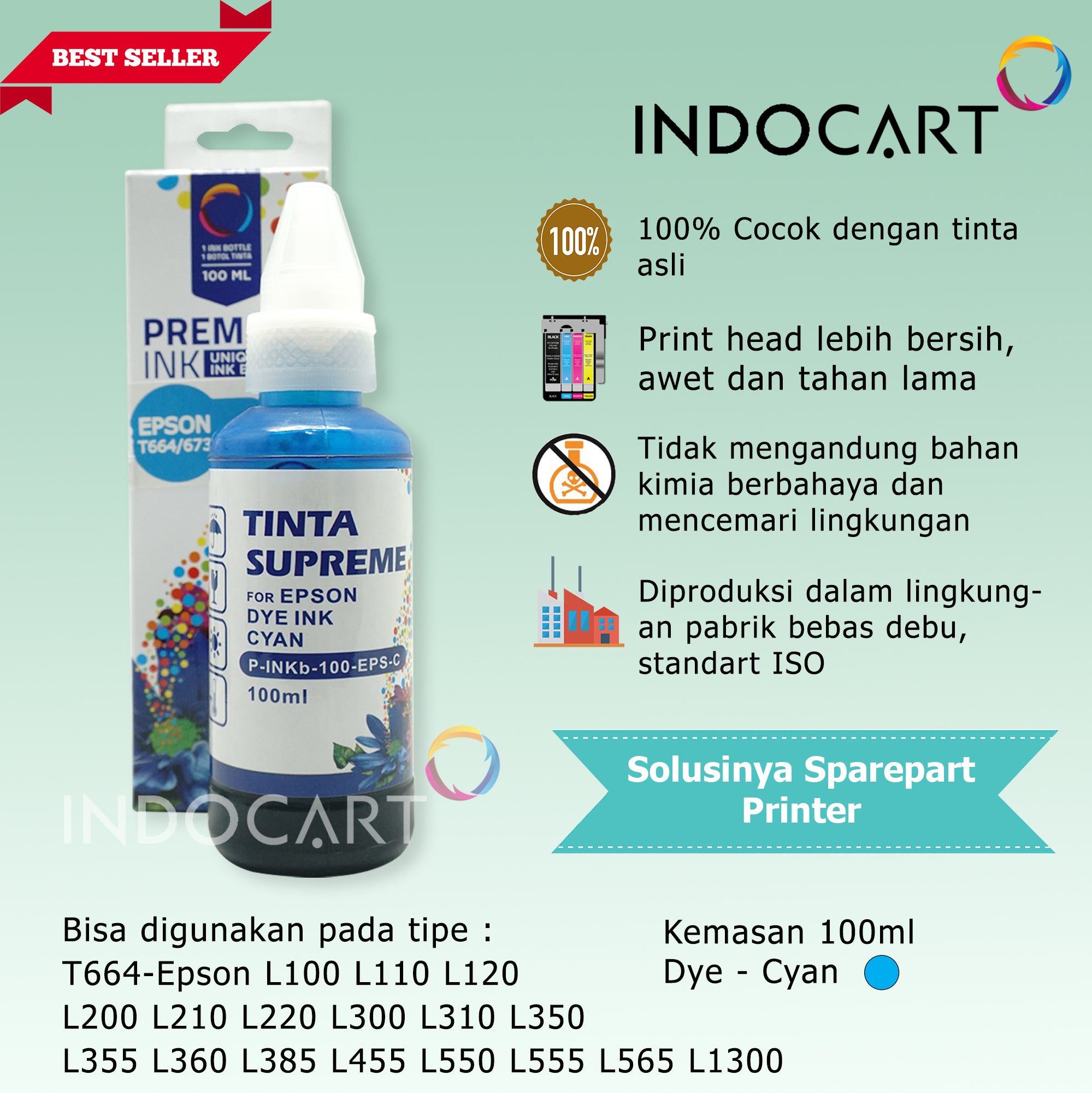IndoCart Tinta Refill Printer Epson 664 673 T664 T673-Dye-100ml