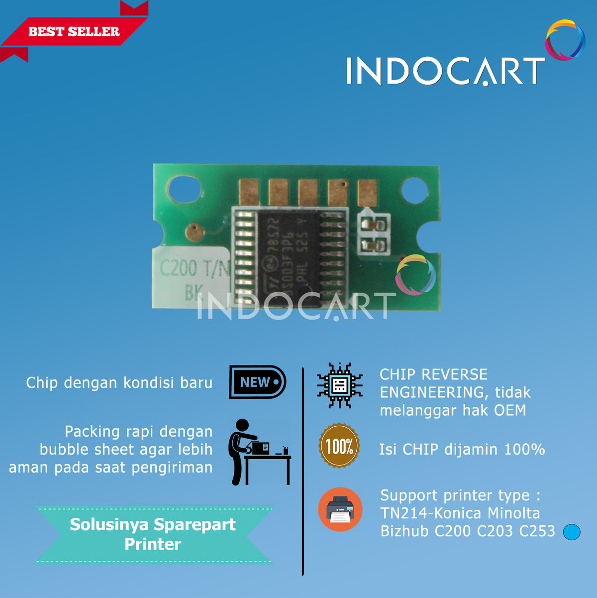 Chip TN214K TN214C TN214M TN214Y-Konica Minolta Bizhub C200 C203 C253