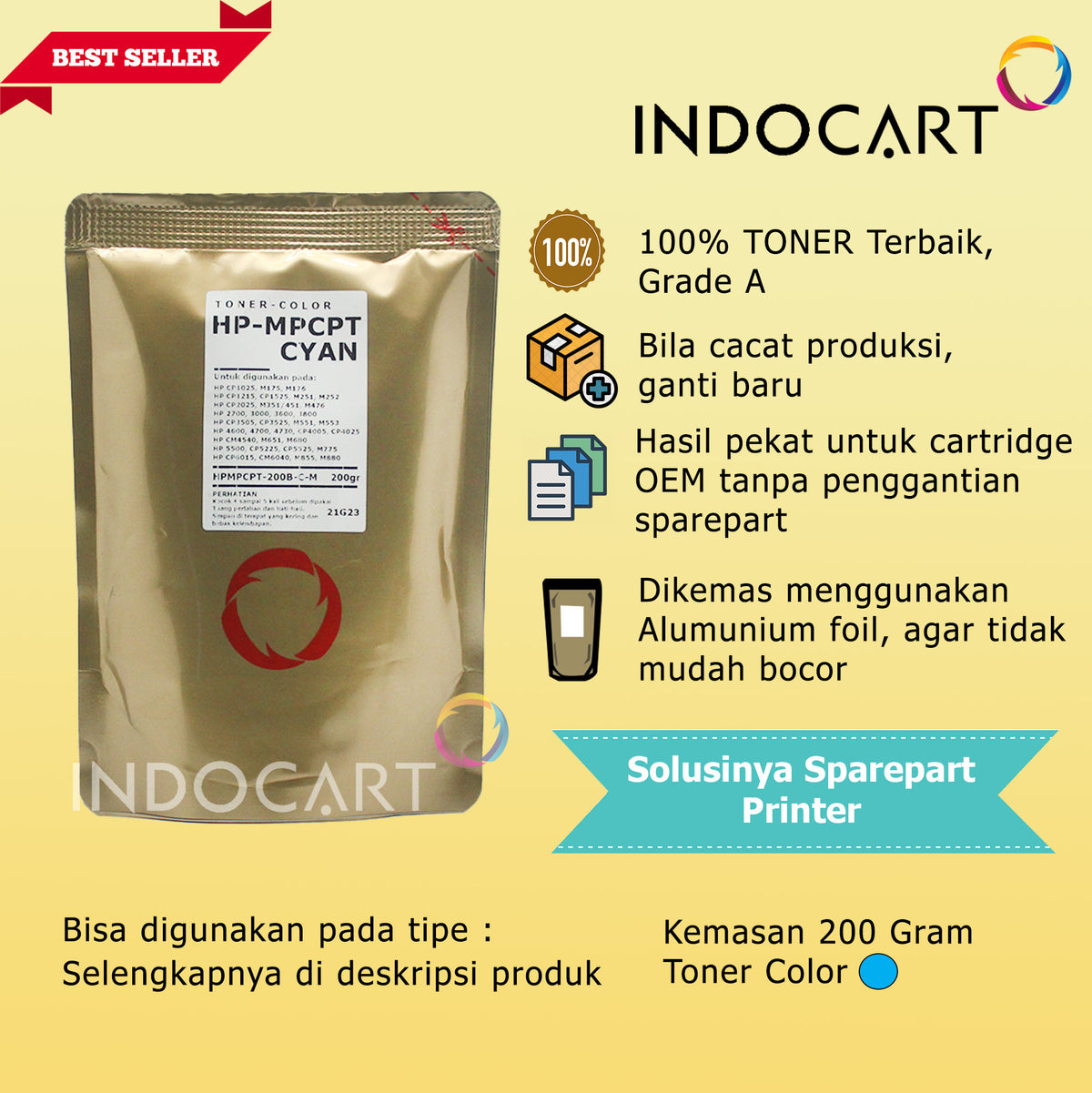 Serbuk Toner Warna MPCPT 124A 125A 126A 128A-HP 1600 2600 CP1215 CP1025 CP1525 CM1015 (35gr-200gr)