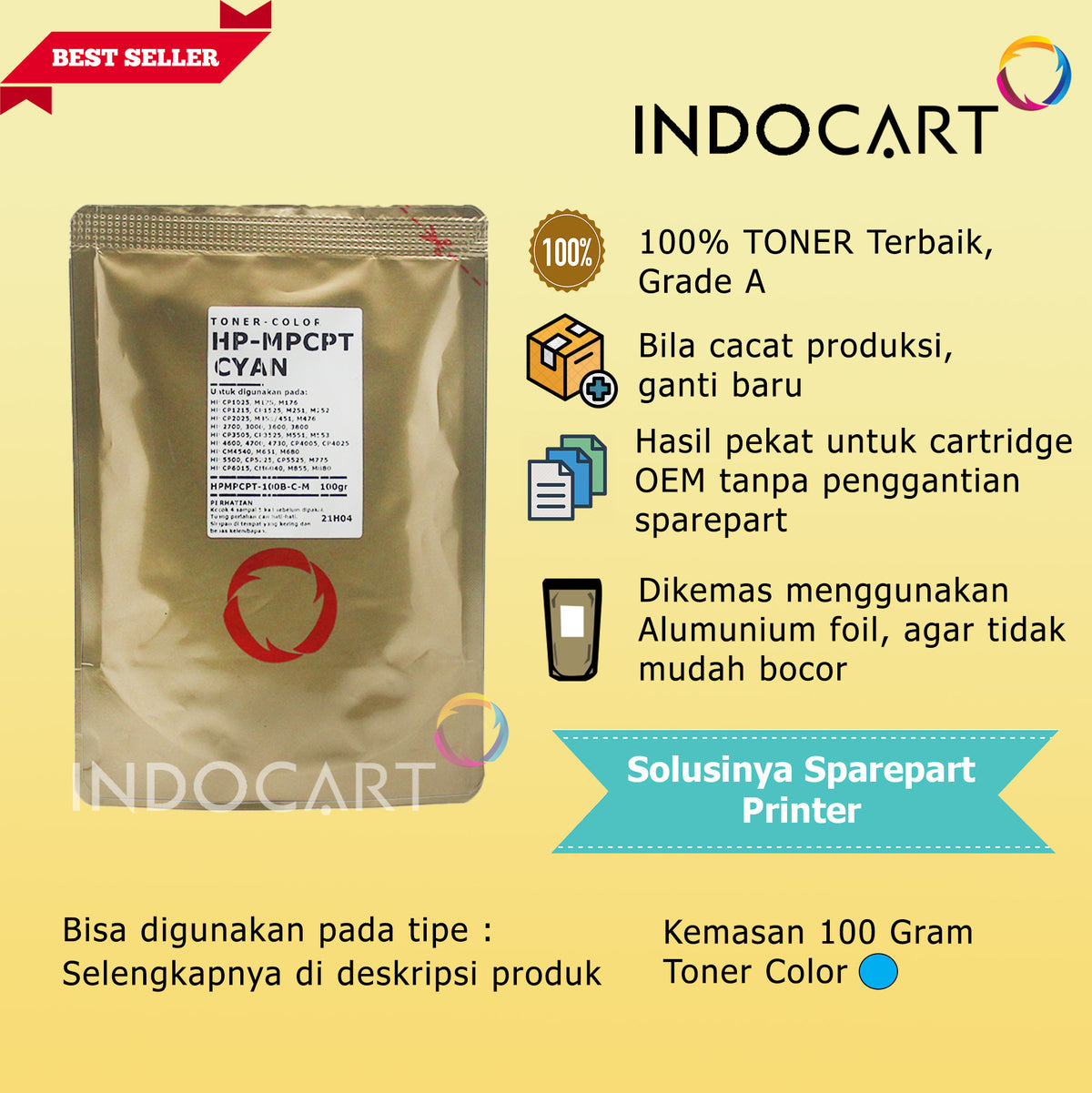 Serbuk Toner Warna MPCPT 645A 650A 651A 826A 827A-HP 5500 M775 M855 M880 CP5525 (35gr-200gr)