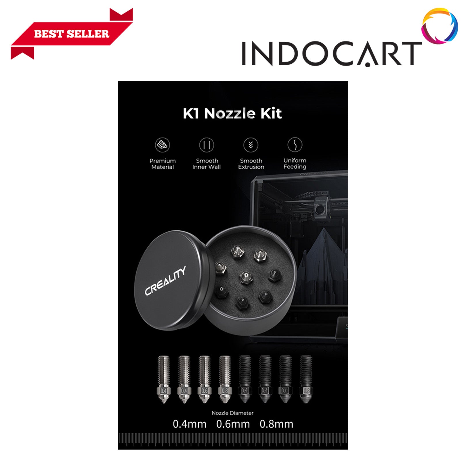 Creality Nozzle Kit 8Pcs Pack Copper Alloy Hardened Steel K1, K1 Max, Ender 3 V3 KE, CR 10 SE