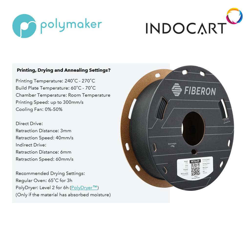 3D Printer Filament PolyMaker Fiberon PETG-rCF08 Carbon Fiber Reinforced PETG Filament 1.75mm 500gr