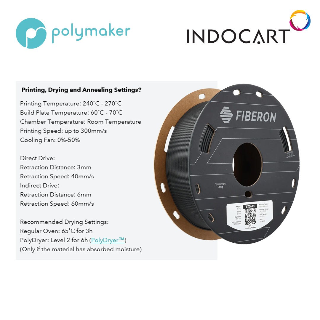 3D Printer Filament PolyMaker Fiberon PETG-rCF08 Carbon Fiber Reinforced PETG Filament 1.75mm 500gr