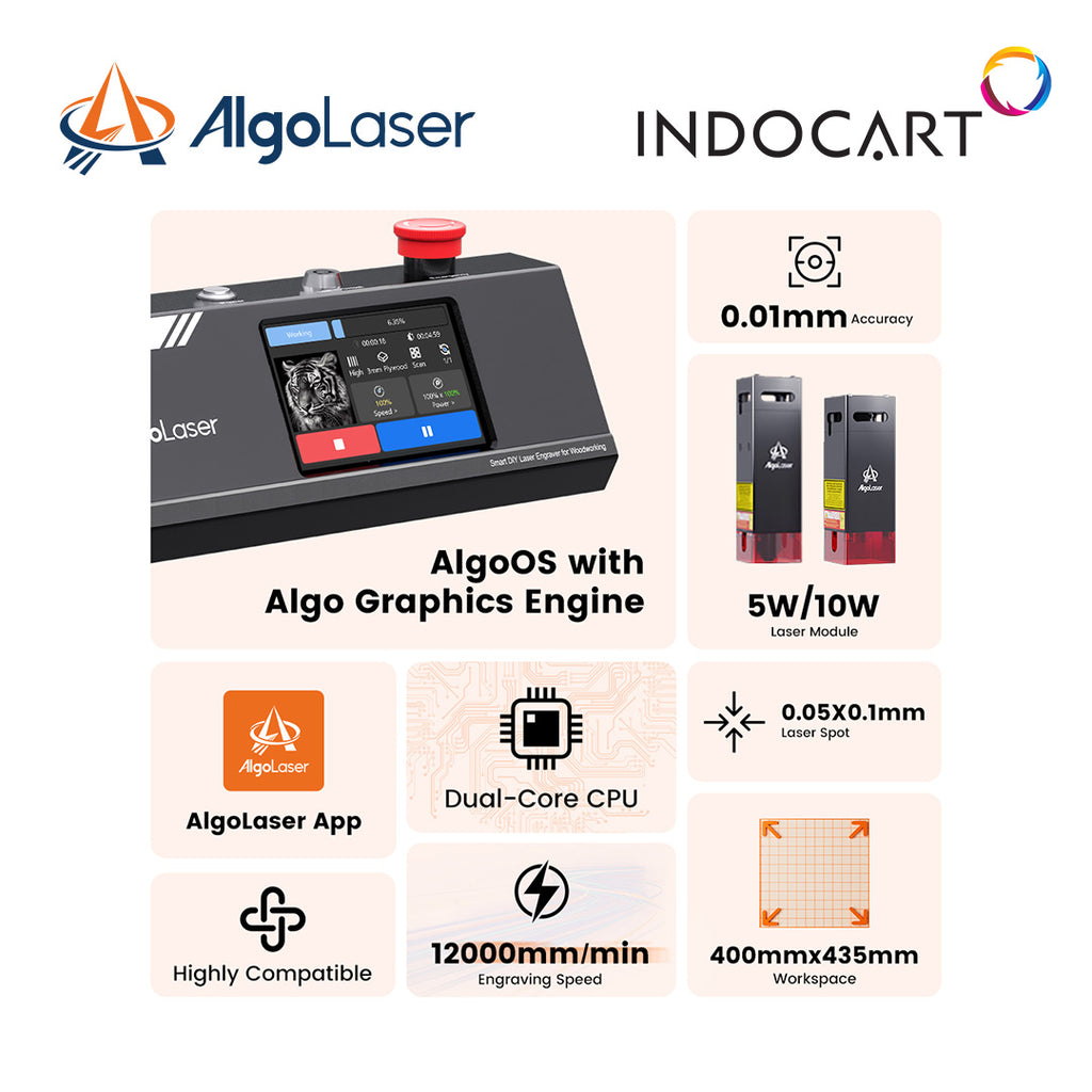 Laser Engraver/Cutting Machine AlgoLaser DIY KIT MK2 10W with Blazing Fast Engraving 12000mm/min-without Air Pump