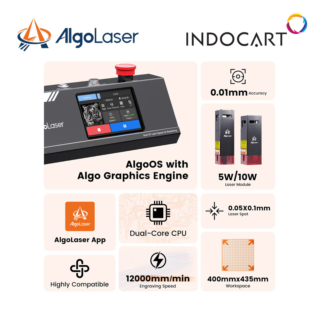 Laser Engraver/Cutting Machine AlgoLaser DIY KIT MK2 10W with Blazing Fast Engraving 12000mm/min-without Air Pump