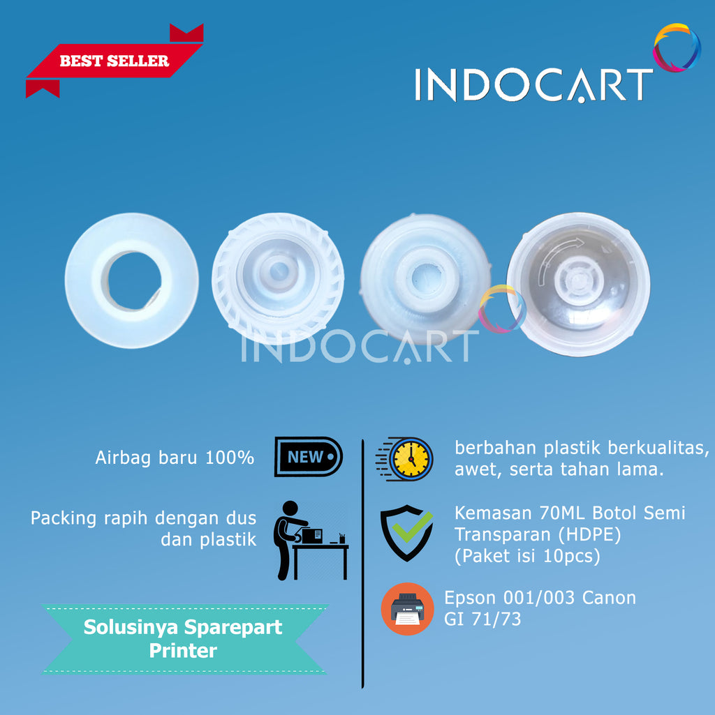 Botol Bulat 70ml Semi Transparant HDPE Plus Tutup Universal-Epson 001 003 Canon GI 71 73-10 Pcs