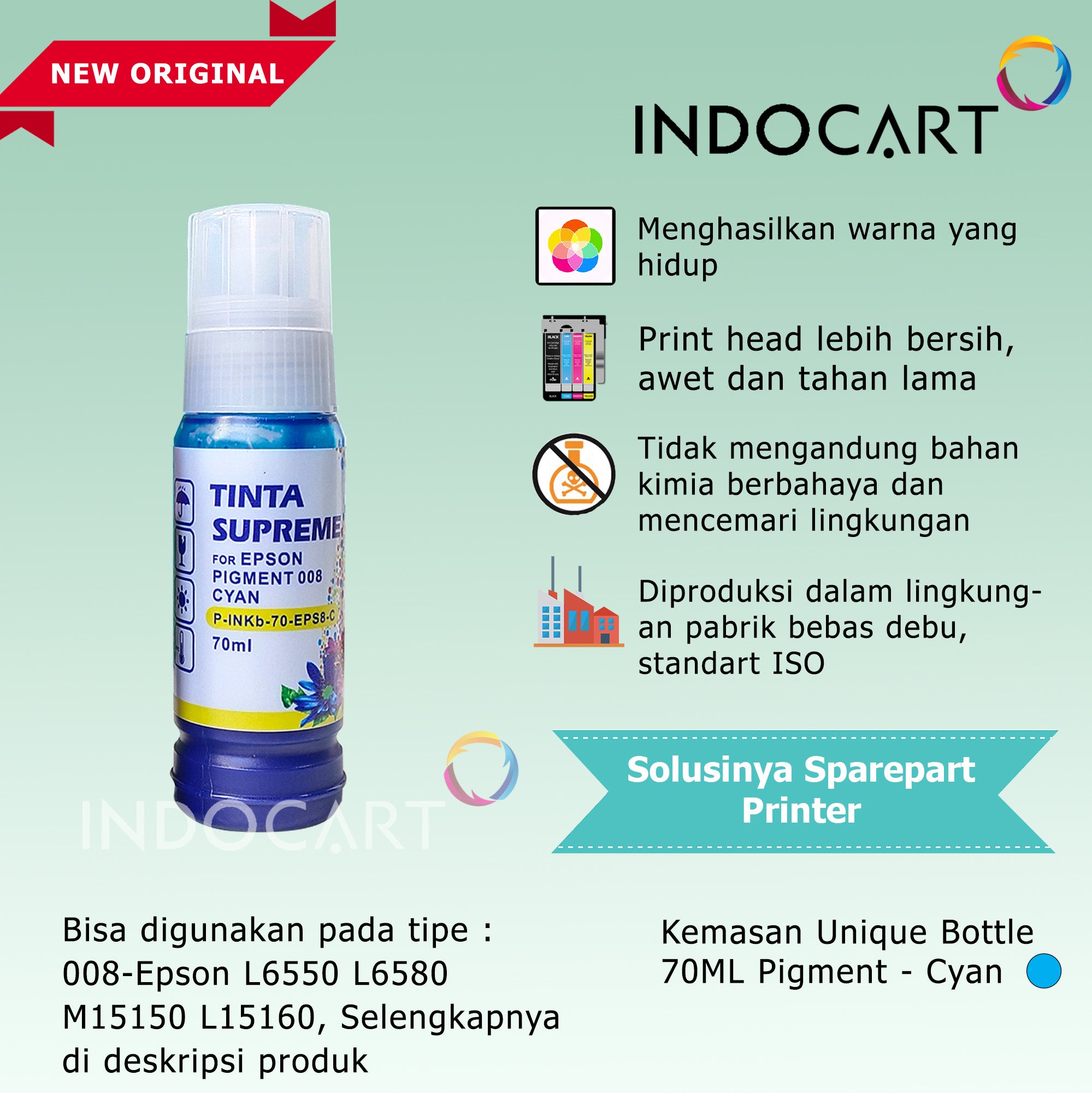 IndoCart Tinta Refill Printer Epson 008 Pigment Ink-70ml-no box
