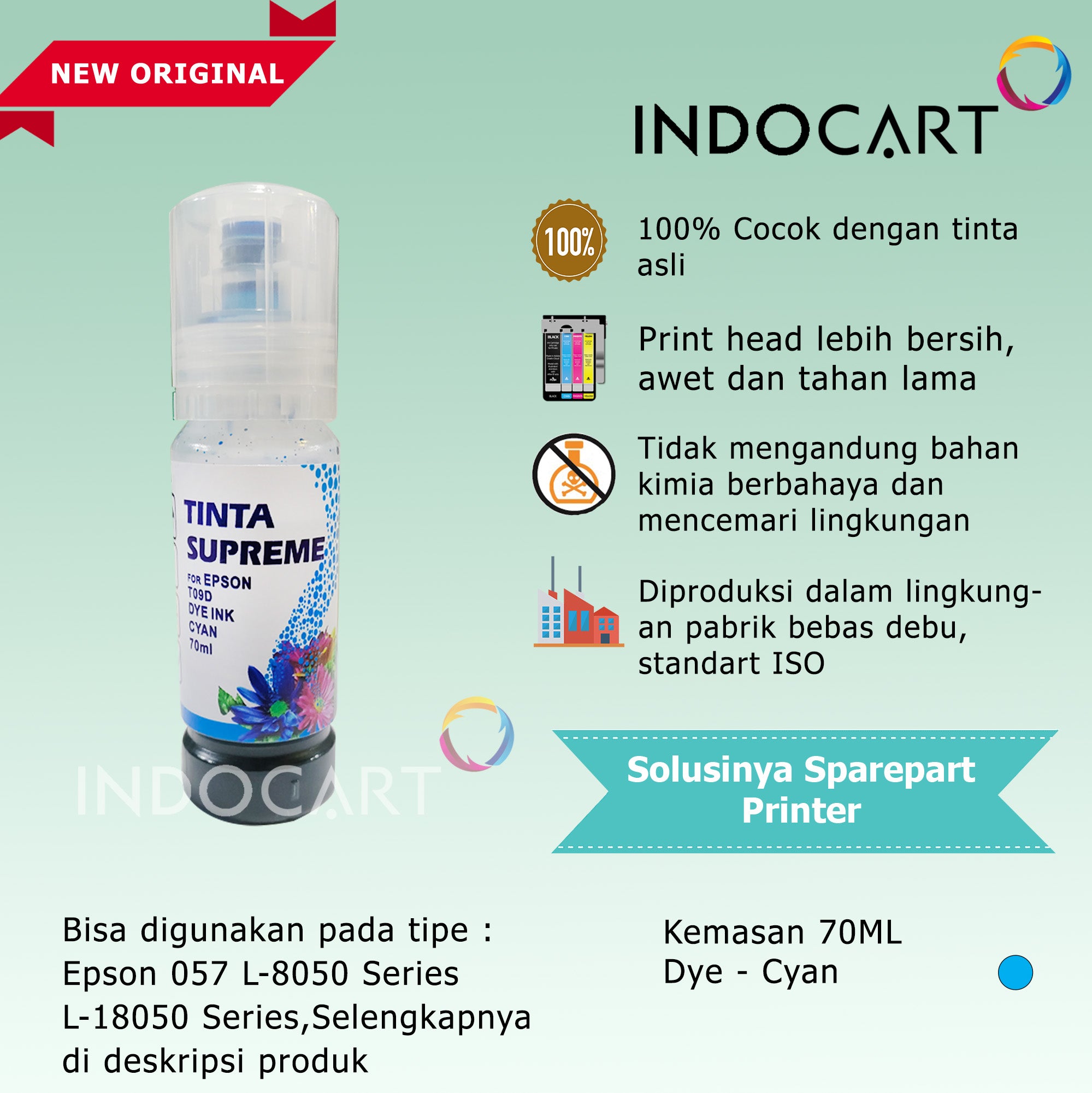 IndoCart Tinta Refill Printer Epson 057 6CL L8050 L18050 T09D 70ml