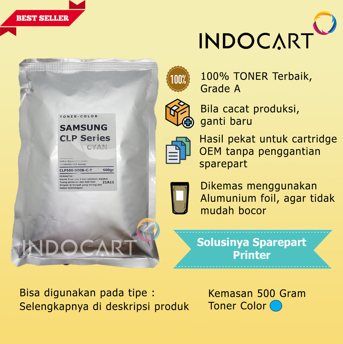 Serbuk Toner Warna Jepang-Samsung CLP 300 350 500 510 550 600 650 660 CLX 2160 3160-500gr