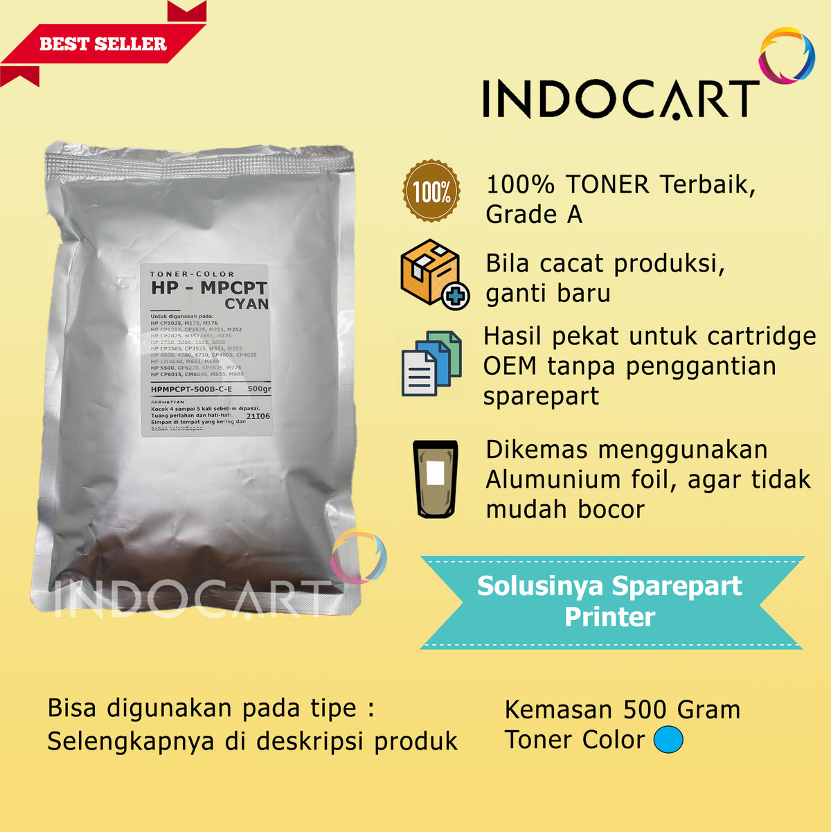 Serbuk Toner Warna MPCPT 645A 650A 651A 826A 827A-HP 5500 M775 M855 M880 CP5525 (300gr-1kg)