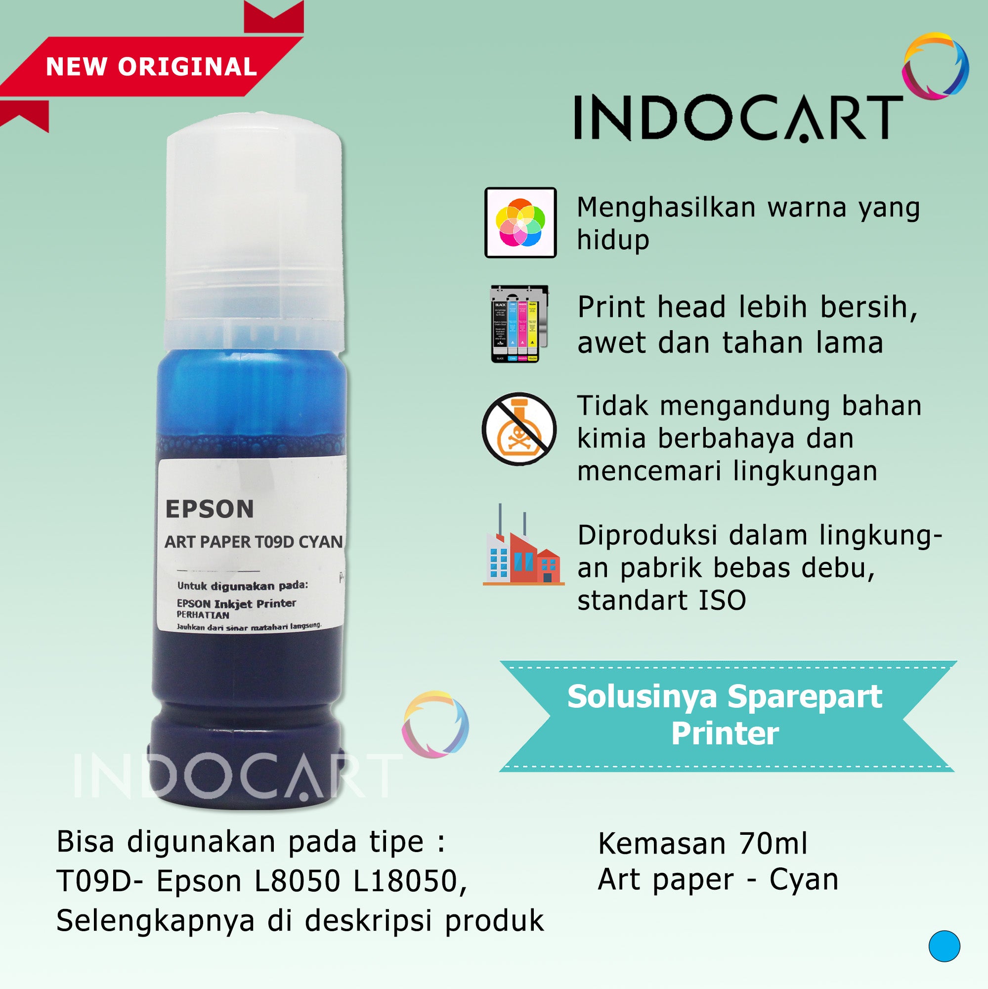 IndoCart Tinta Premium Refill Printer Epson 001 003 008 057 Art Paper Ink-70ml
