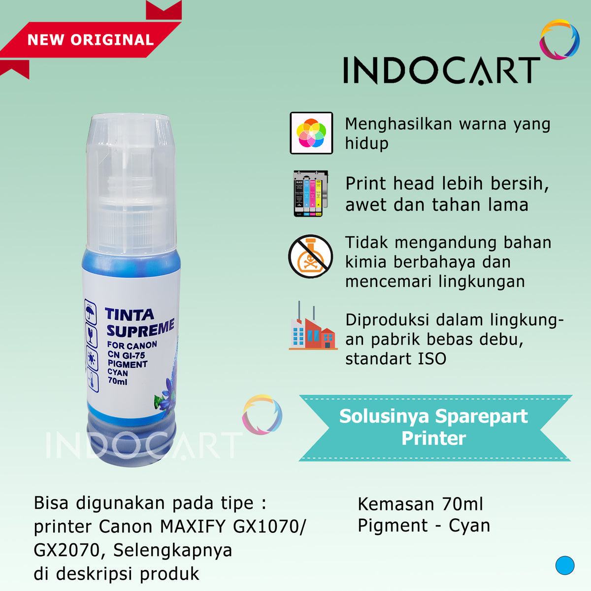 Tinta Supreme Canon GI-75 GI75 Compatible Pigment Ink-Canon GX1070 GX2070-70ml