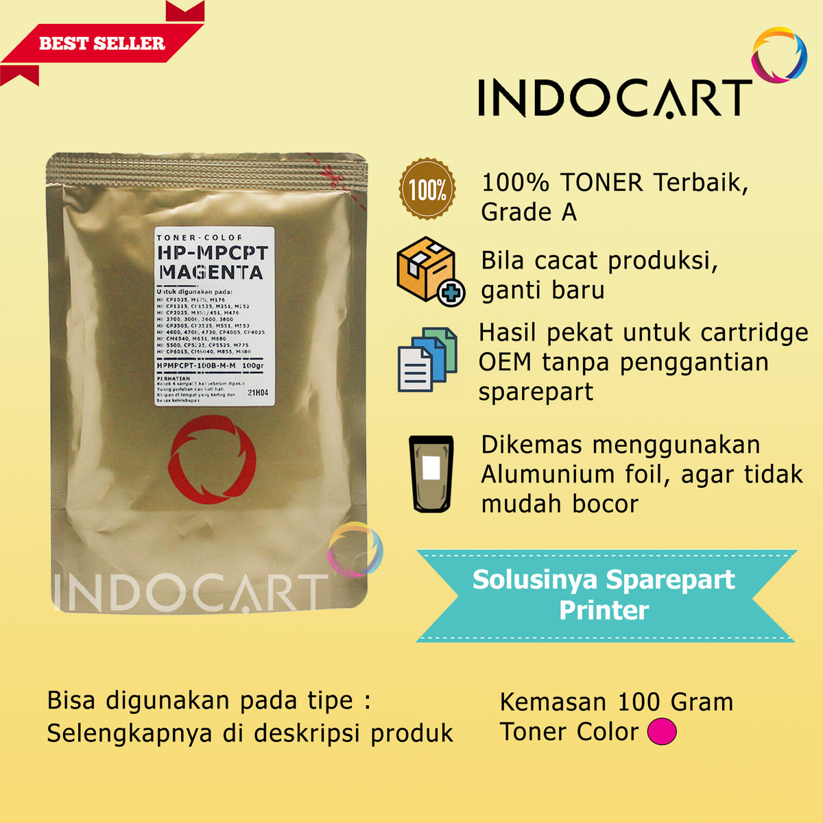 Serbuk Toner Warna MPCPT 645A 650A 651A 826A 827A-HP 5500 M775 M855 M880 CP5525 (35gr-200gr)