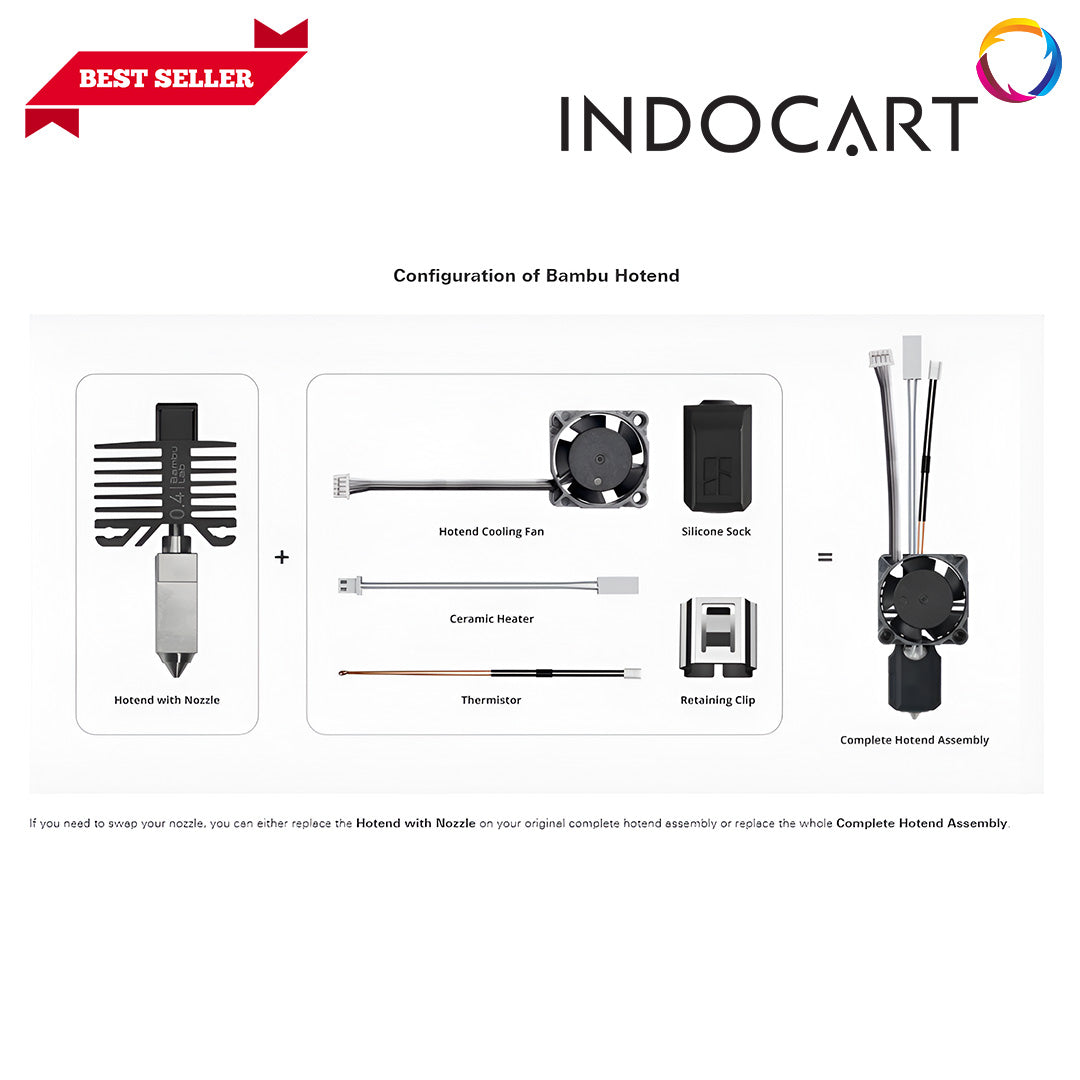 3D Printer Parts BambuLab Complete Hotend Assembly with Hardened Steel Nozzle 0.4mm BambuLab X1C