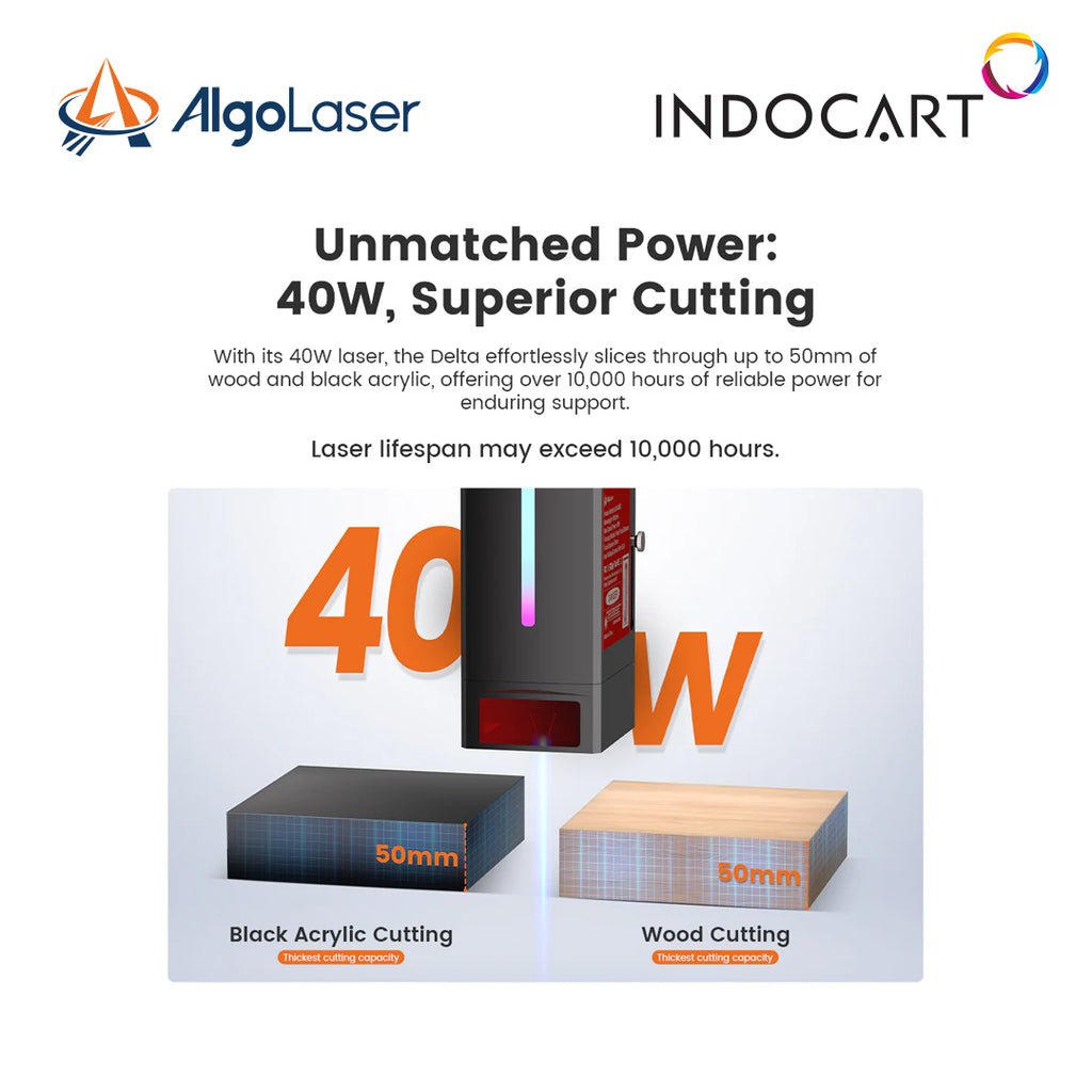Laser Engraver/Cutting Machine AlgoLaser Delta 40W Diode Laser Engraver with Smart TouchScreen and Integrated Air Pump