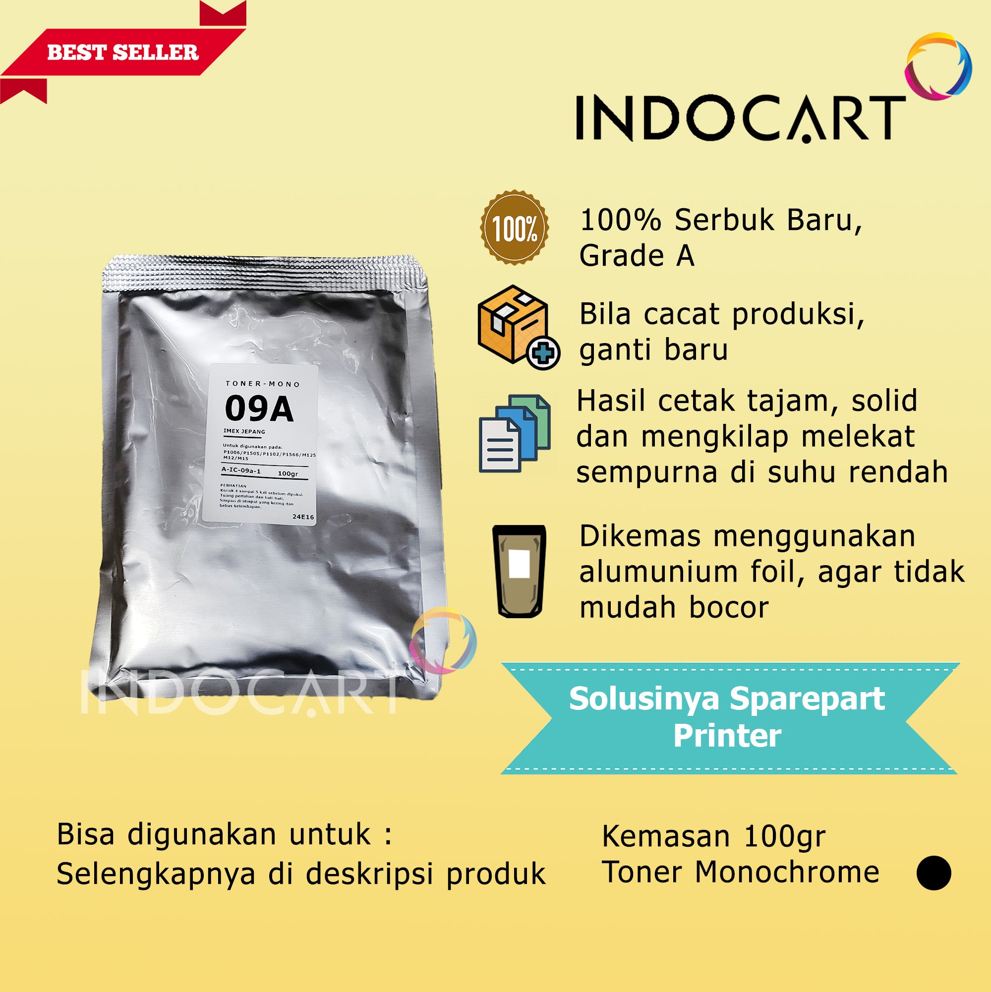 Serbuk Toner 09A-Imex Jepang 79A 83A 85A 88A-HP P1102 P1007 P1008 M1132 M125 M127 M12 M26-100gr