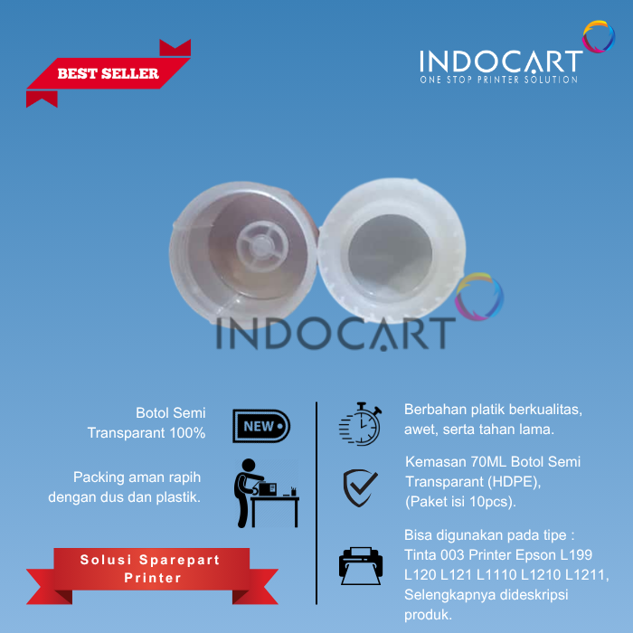 Botol Bulat 70ml Semi Transparant (HDPE) Plus Tutup-Epson 001 003-10 Pcs