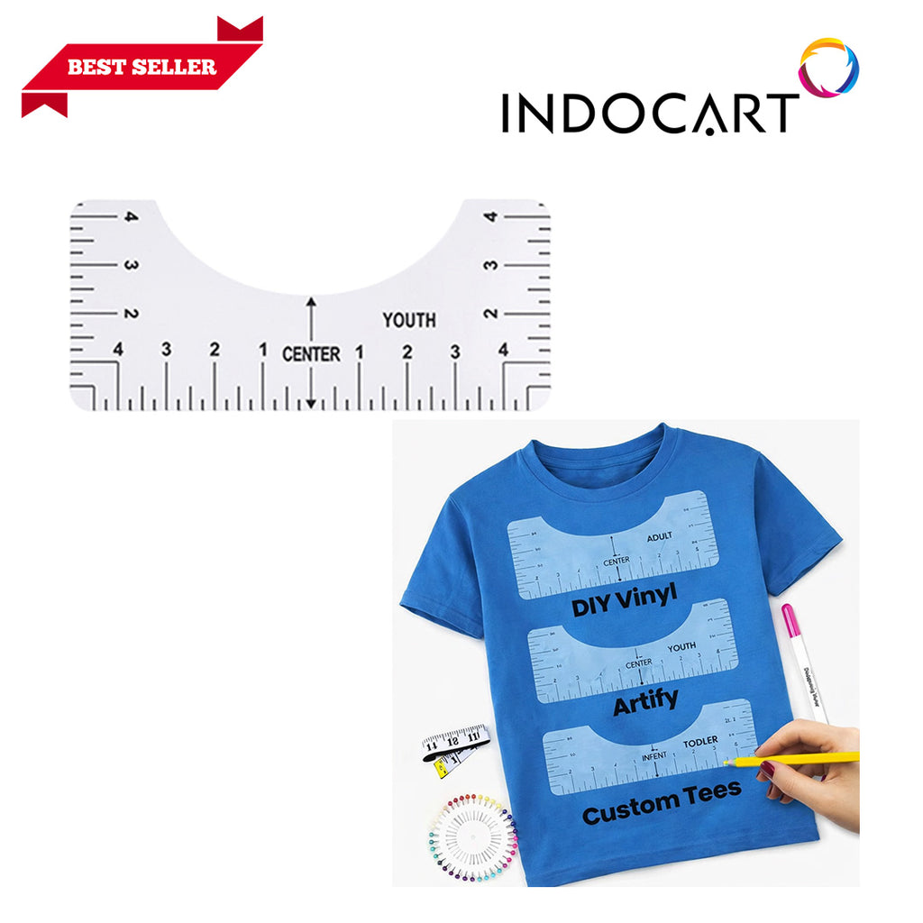 Penggaris Panduan Pola Kaos Kerah Bundar Untuk Posisi Pemasangan Sablon-1 Set 4 Ukuran