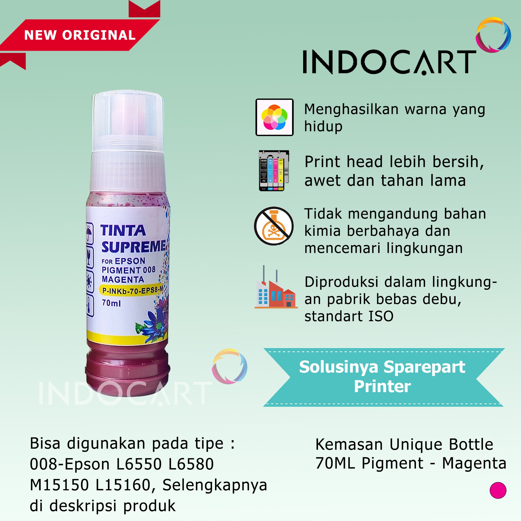 IndoCart Tinta Refill Printer Epson 008 Pigment Ink-70ml-no box